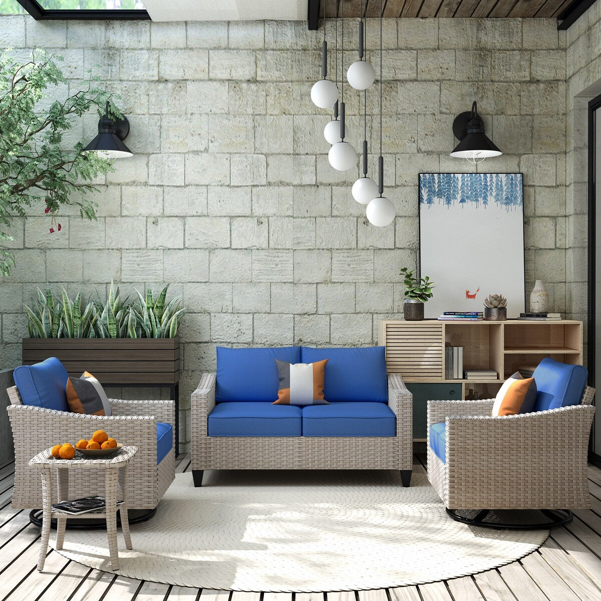 Ensemble de 4 causeuses en osier avec chaise pivotante XIZZI
