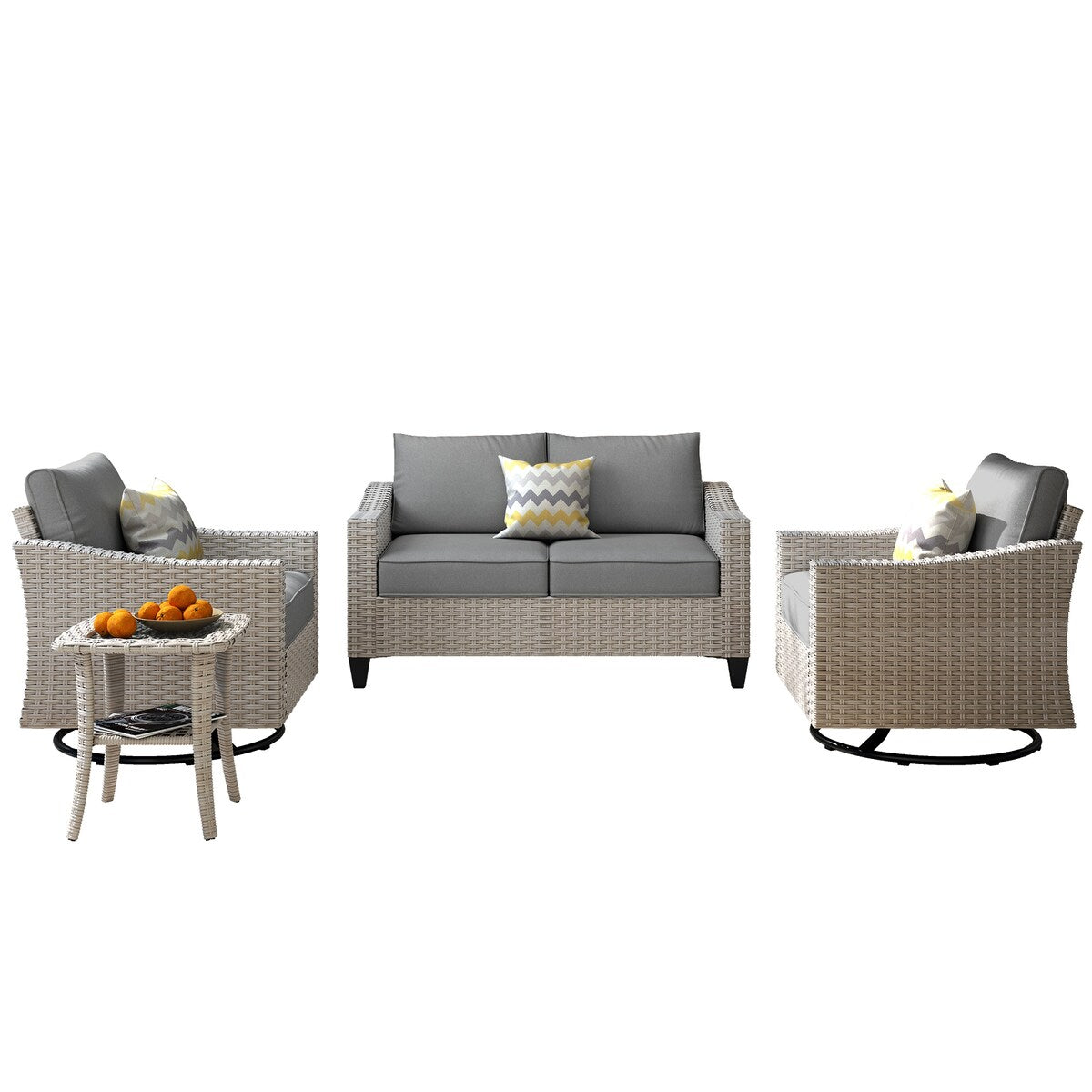 Ensemble de 4 causeuses en osier avec chaise pivotante XIZZI