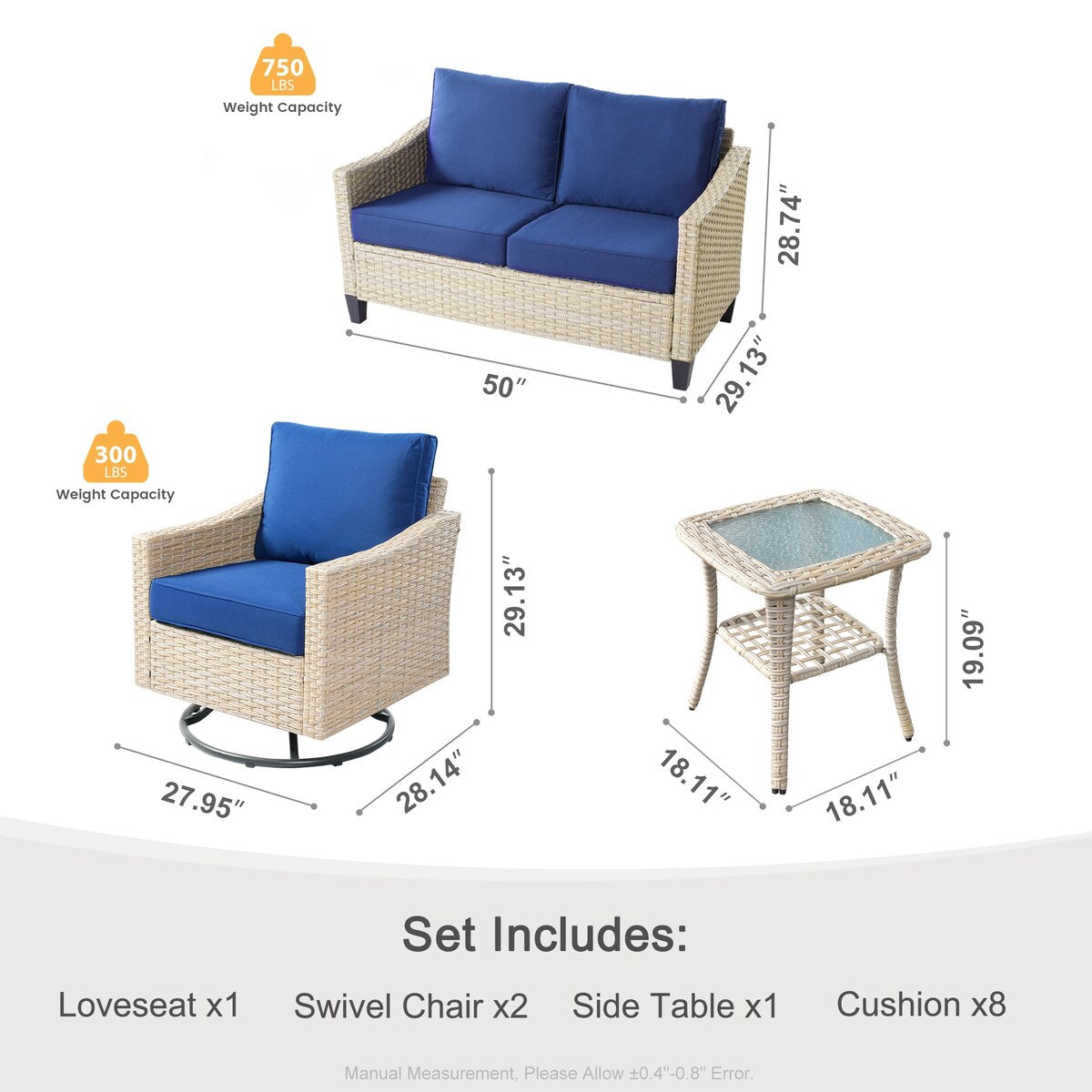 Ensemble de 4 causeuses en osier avec chaise pivotante XIZZI