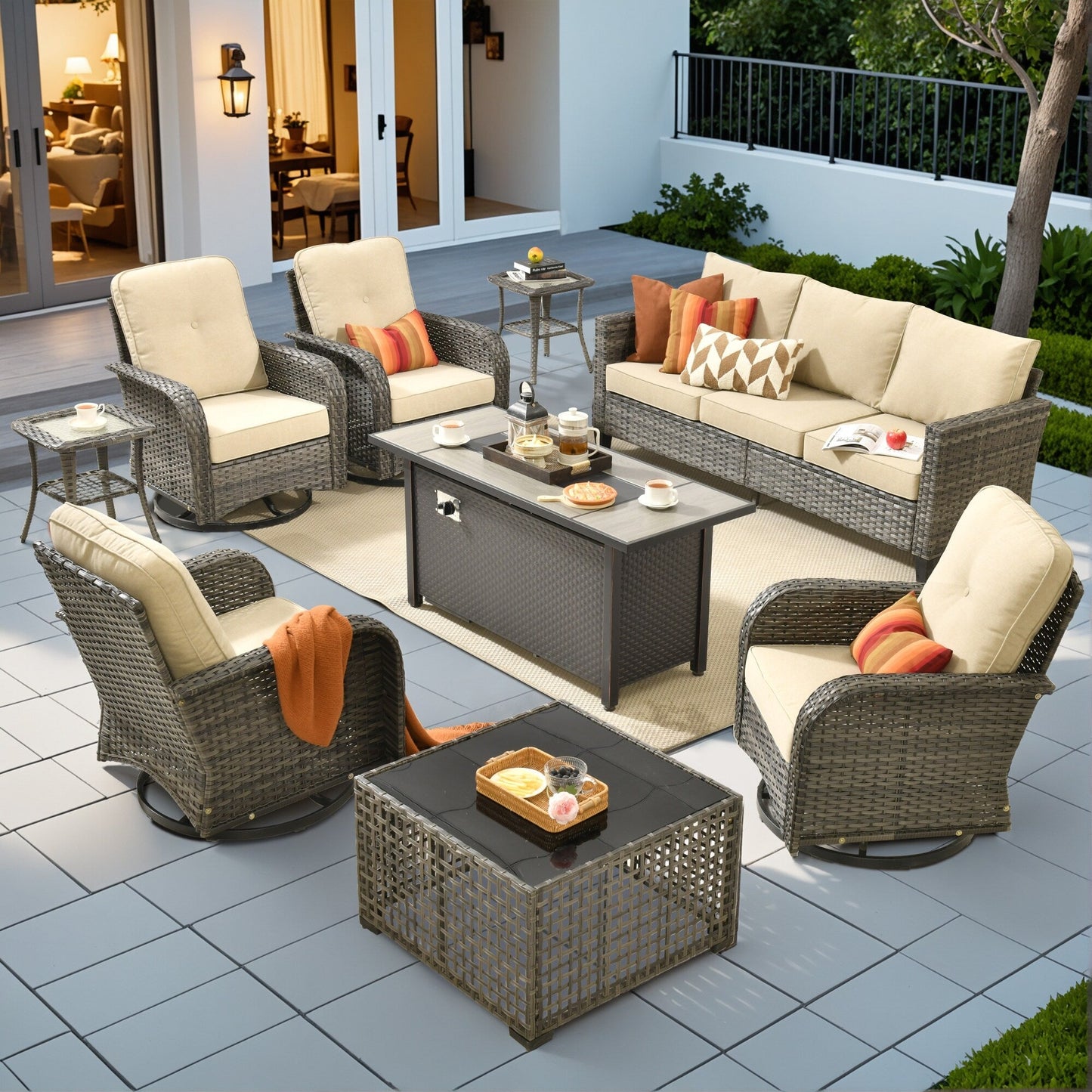 Ensemble de salon de jardin XIZZI en osier gris