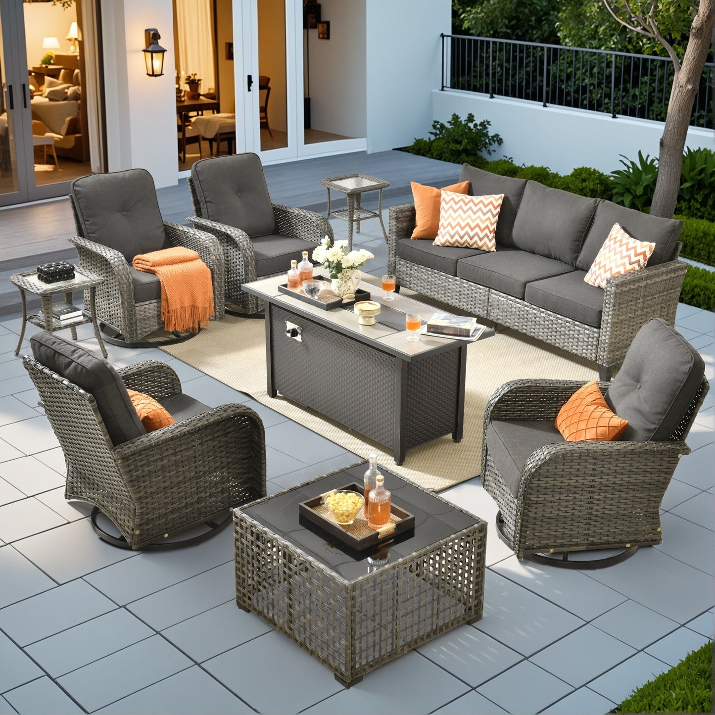Ensemble de salon de jardin XIZZI en osier gris
