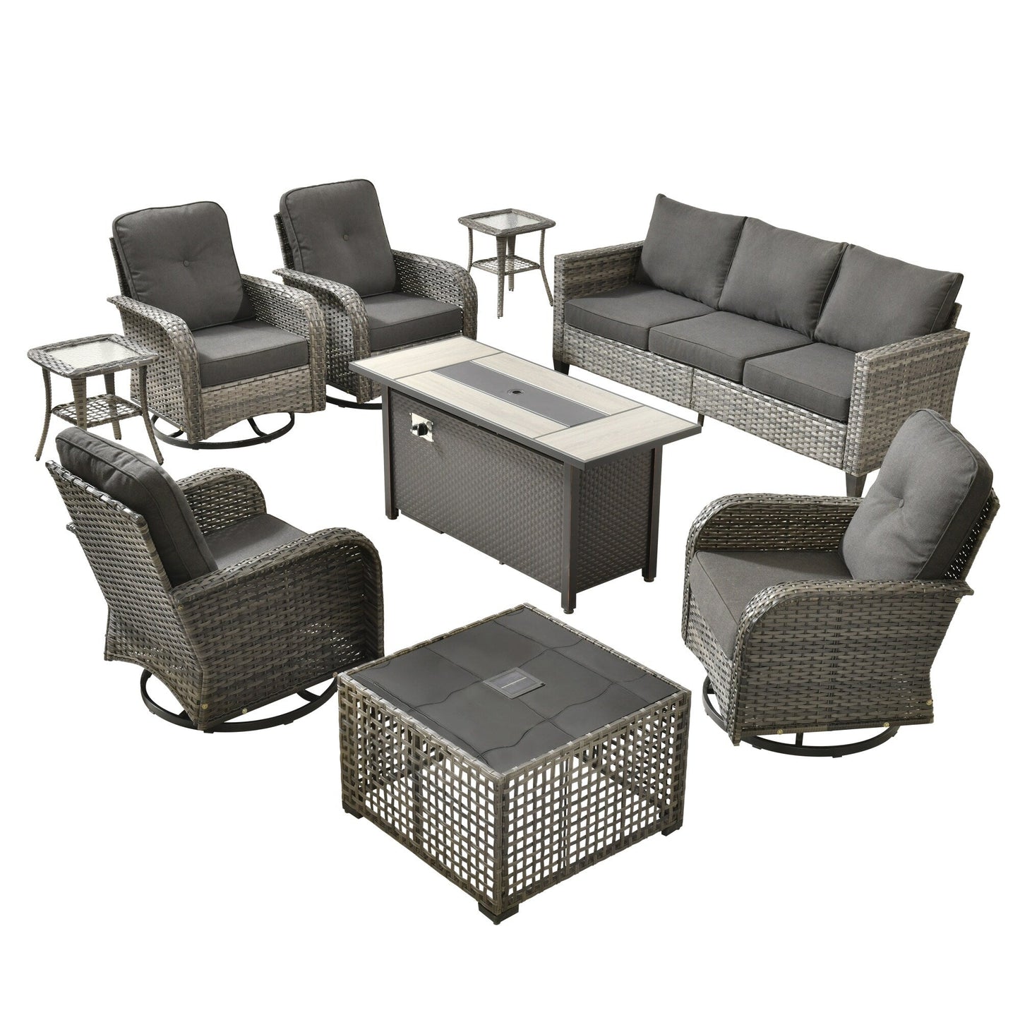 Ensemble de salon de jardin XIZZI en osier gris