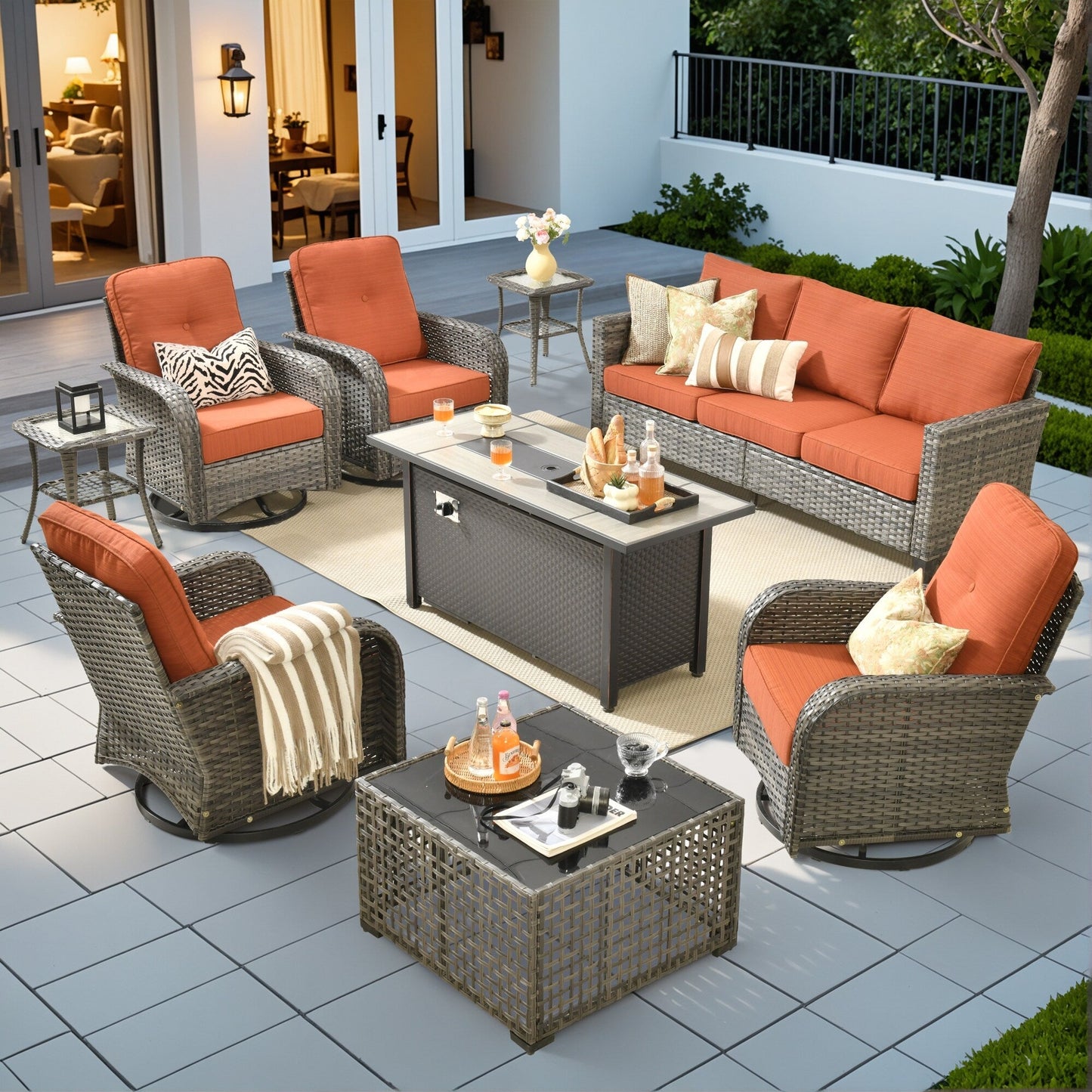 Ensemble de salon de jardin XIZZI en osier gris