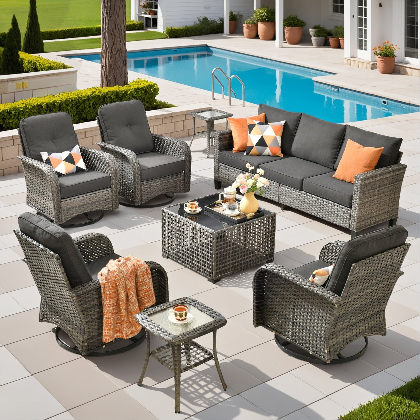 Ensemble de salon de jardin XIZZI en osier gris