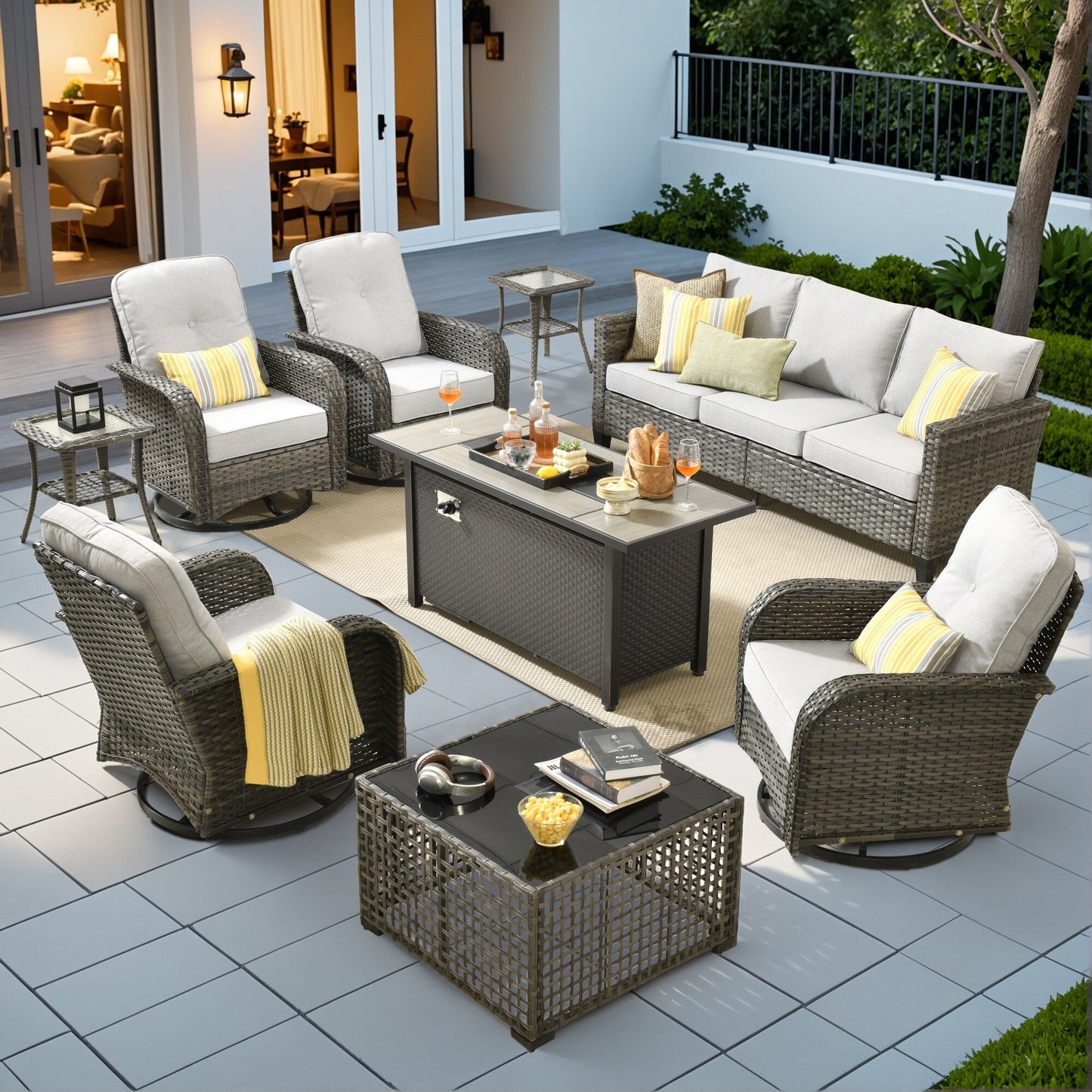 Ensemble de salon de jardin XIZZI en osier gris