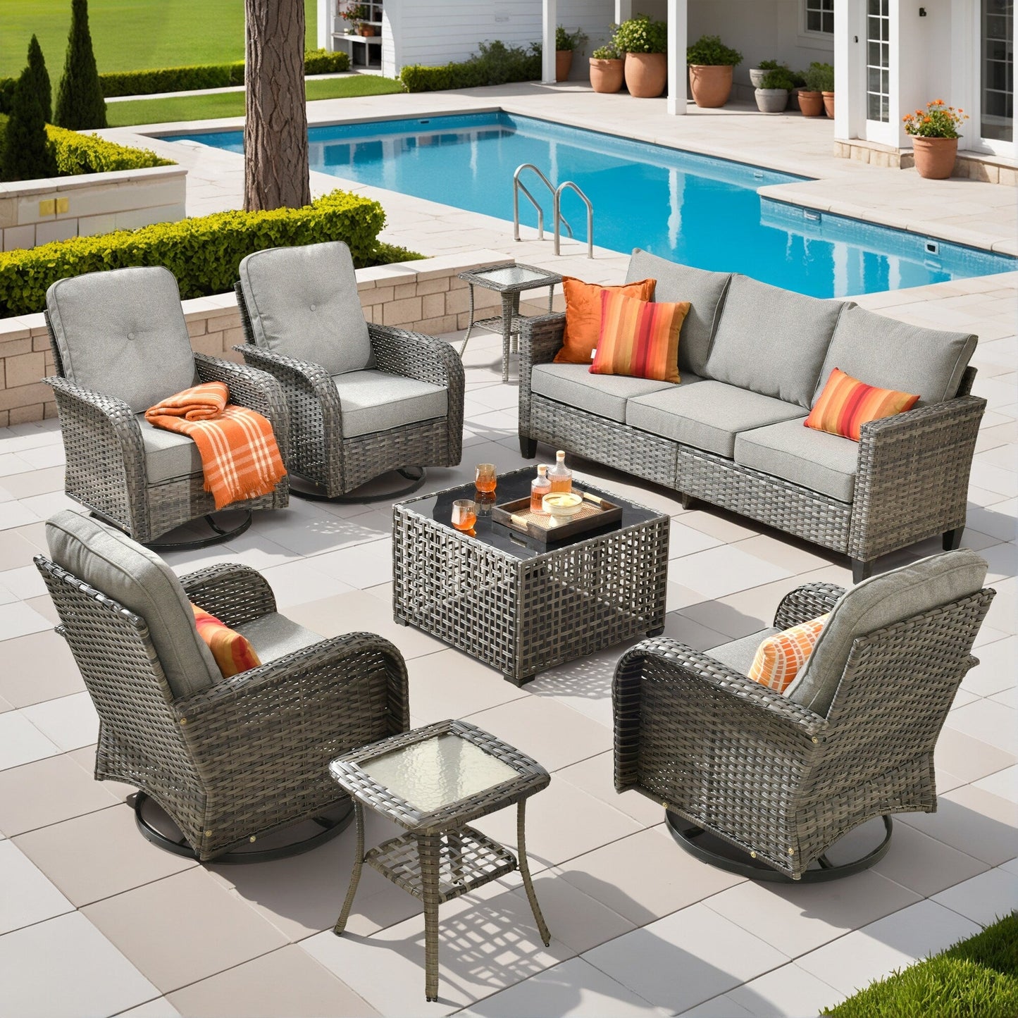 Ensemble de salon de jardin XIZZI en osier gris
