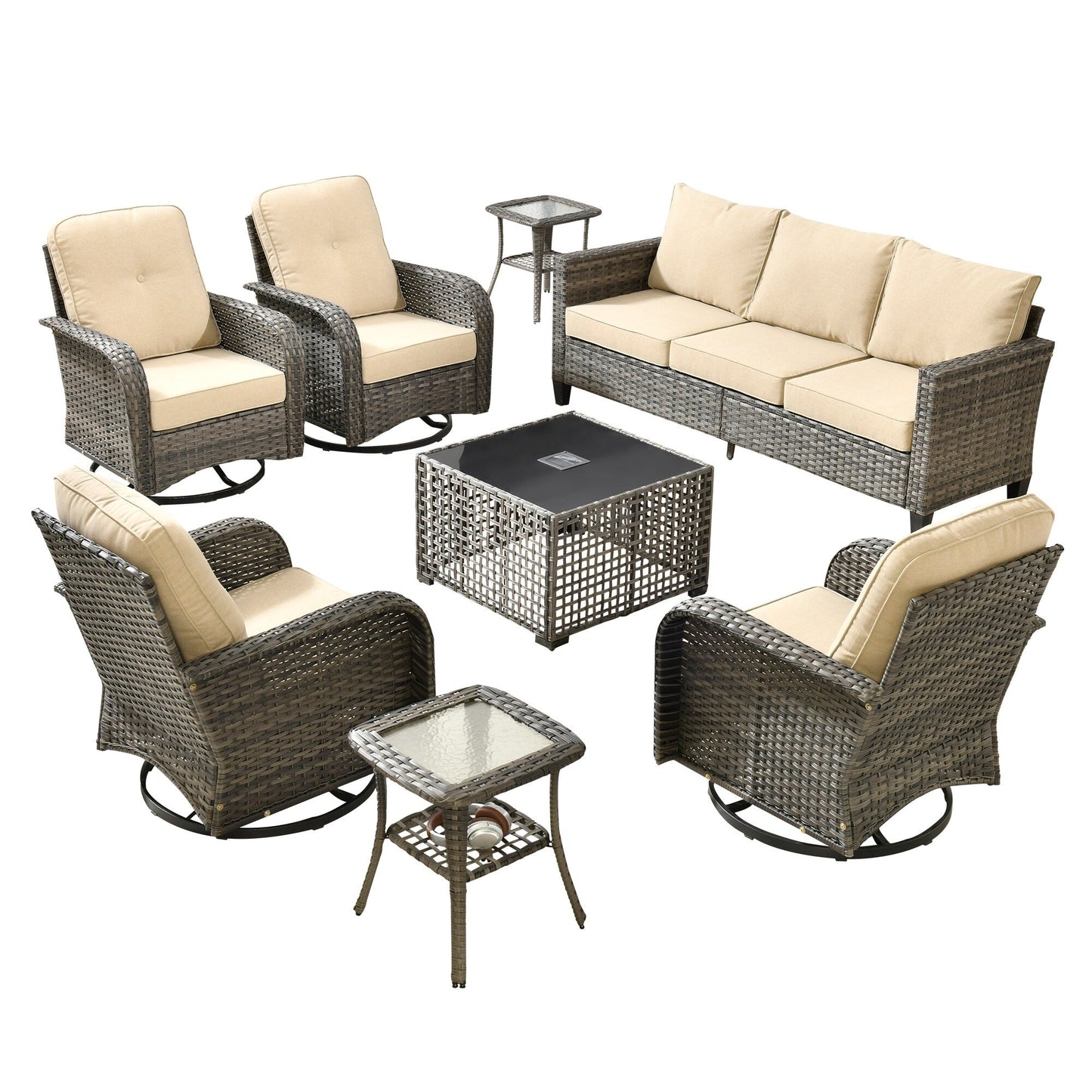 Ensemble de salon de jardin XIZZI en osier gris