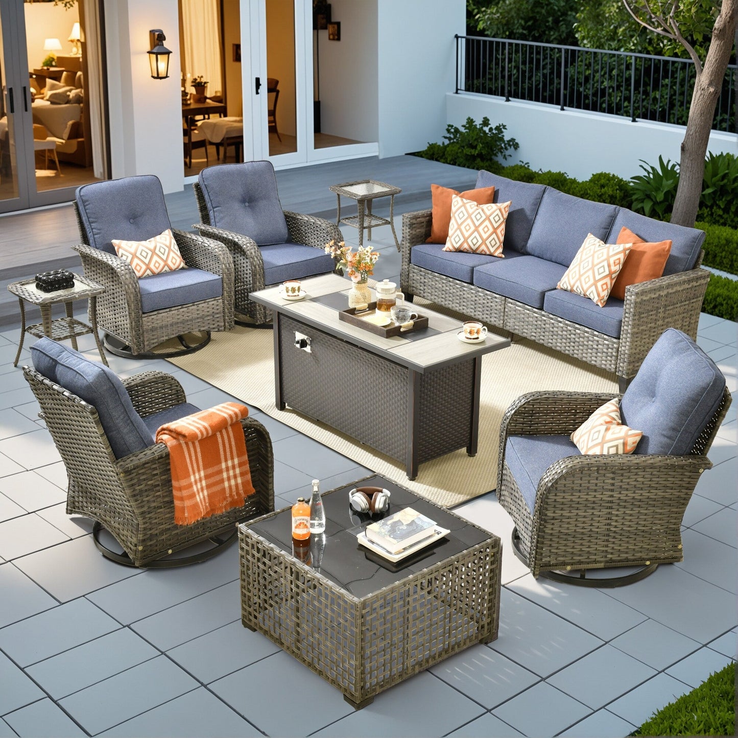 Ensemble de salon de jardin XIZZI en osier gris