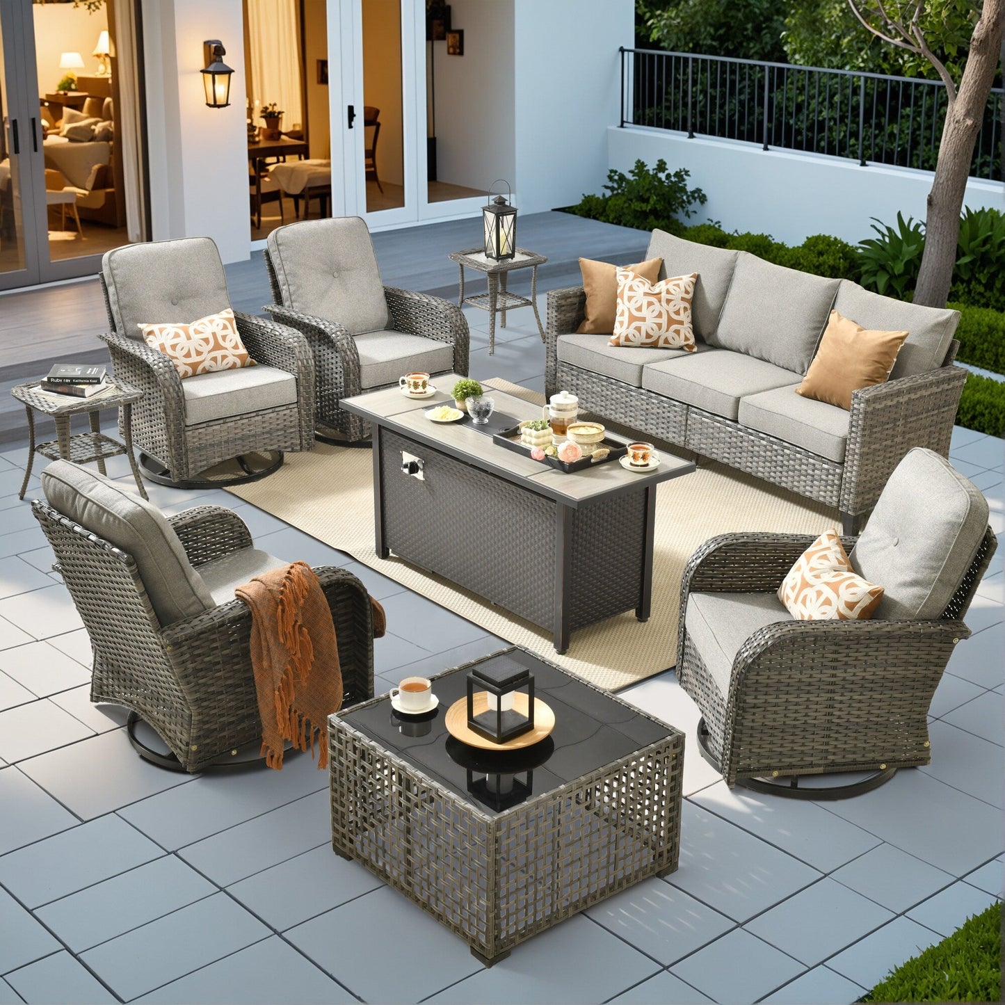 Ensemble de salon de jardin XIZZI en osier gris