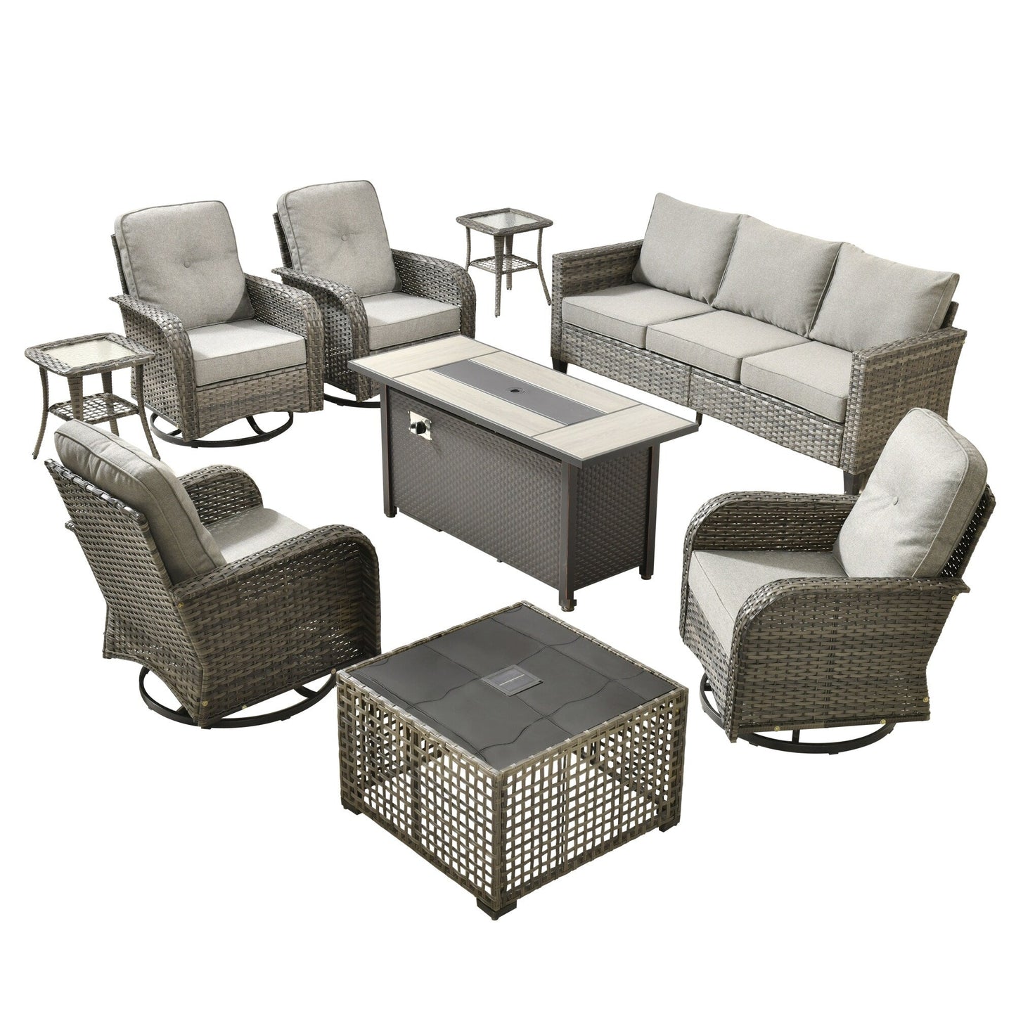 Ensemble de salon de jardin XIZZI en osier gris