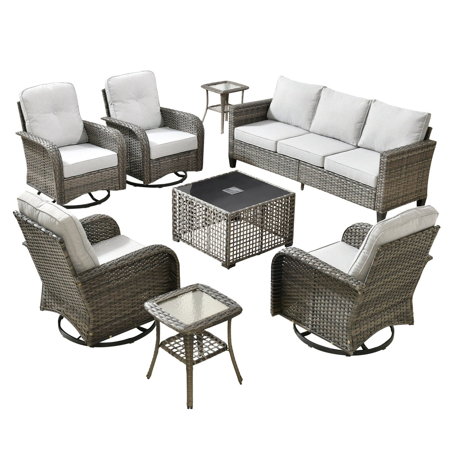 Ensemble de salon de jardin XIZZI en osier gris