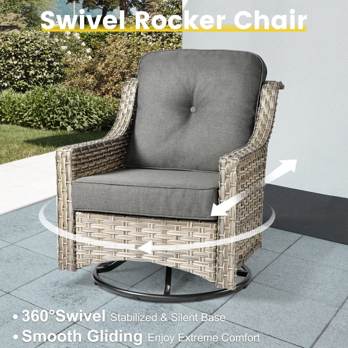 Ensemble de conversation XIZZI 6 pièces en osier avec chaise pivotante