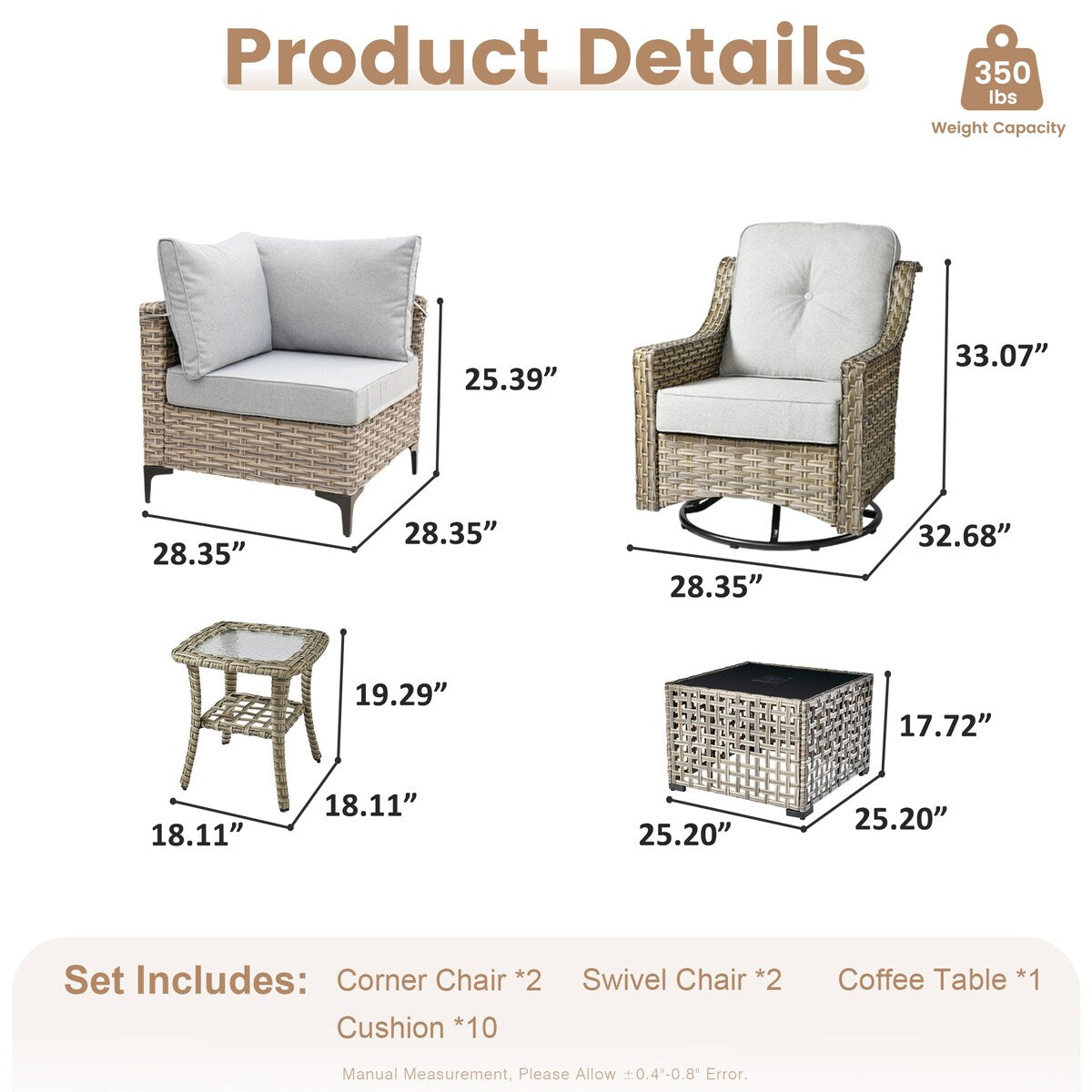 Ensemble de conversation XIZZI 6 pièces en osier avec chaise pivotante
