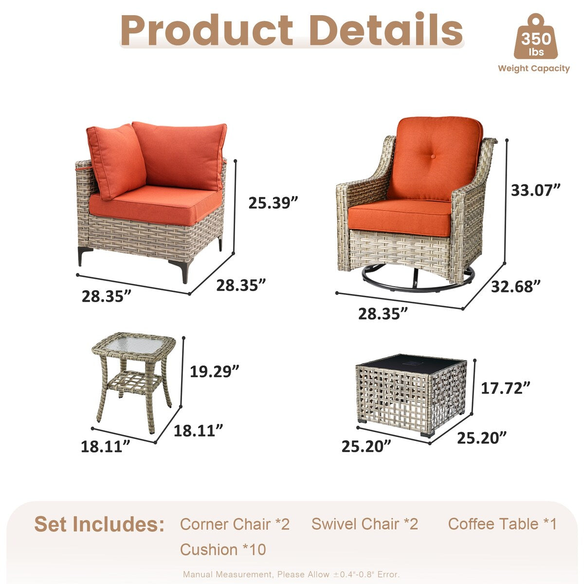 Ensemble de conversation XIZZI 6 pièces en osier avec chaise pivotante