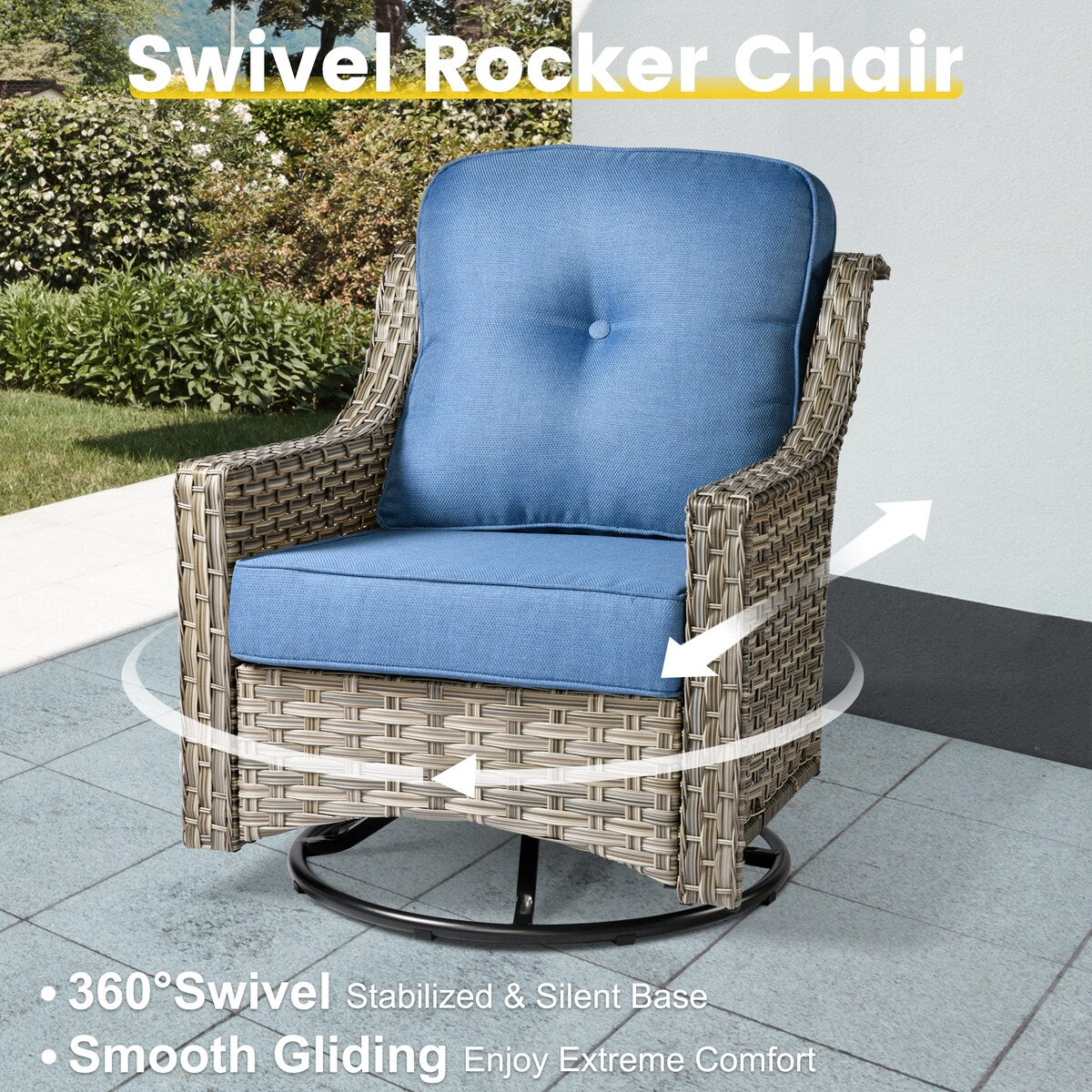 Ensemble de conversation XIZZI 6 pièces en osier avec chaise pivotante