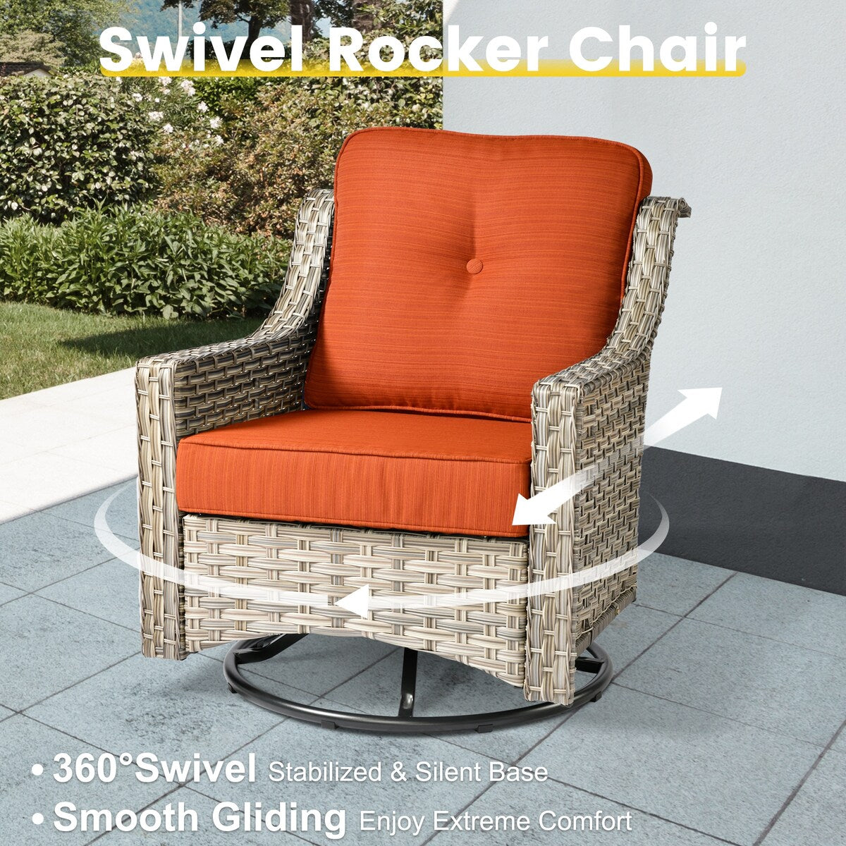 Ensemble de conversation XIZZI 6 pièces en osier avec chaise pivotante
