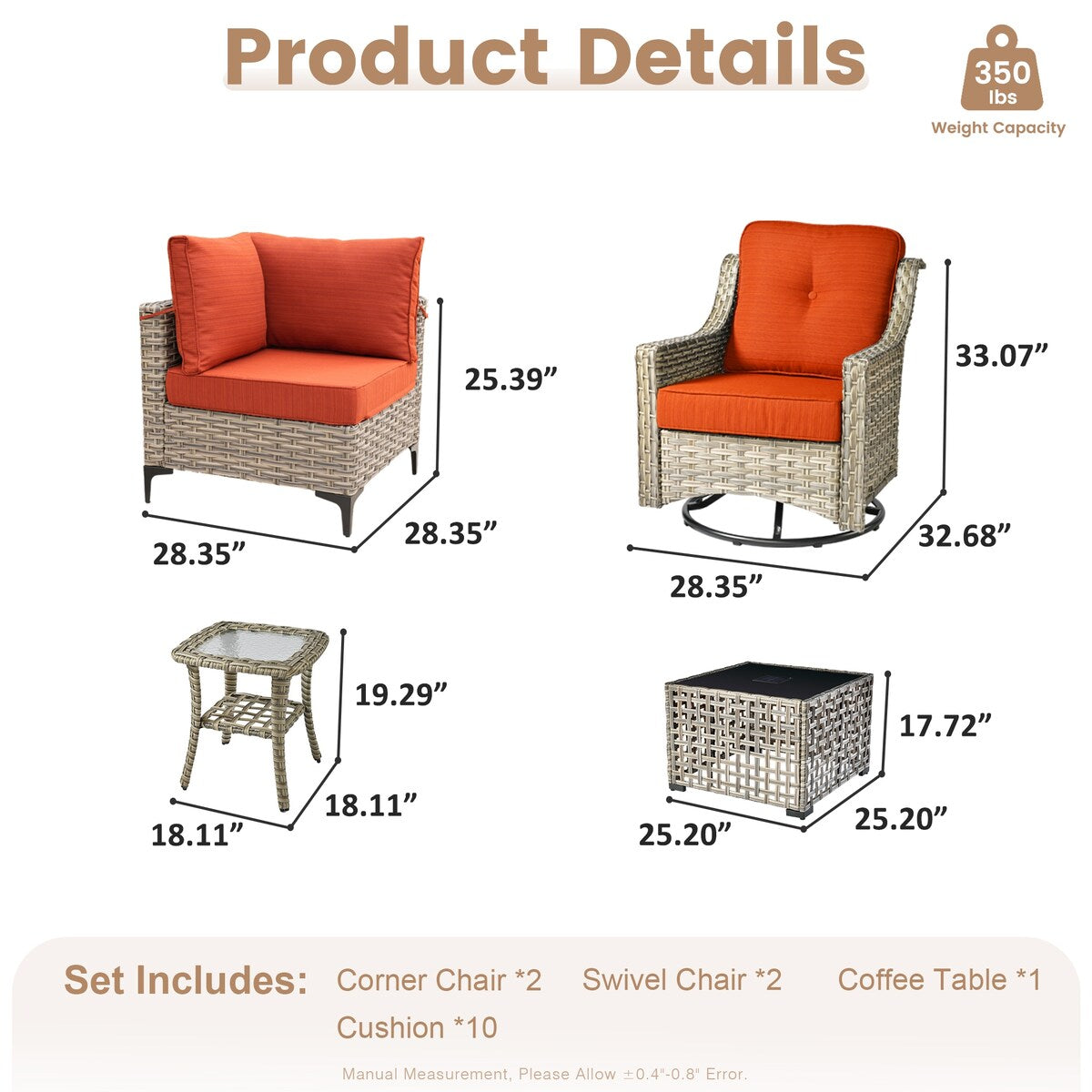 Ensemble de conversation XIZZI 6 pièces en osier avec chaise pivotante