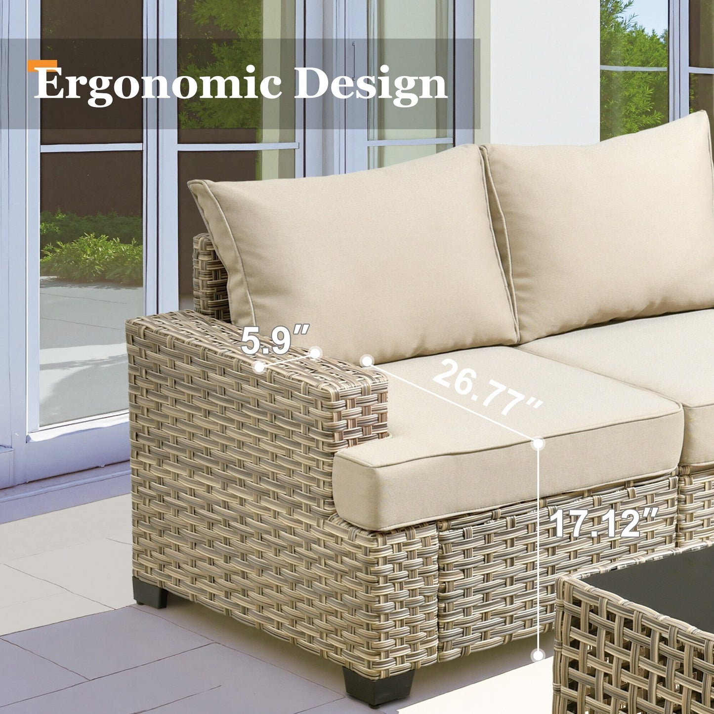 Ensemble de canapés de patio XIZZI 7 pièces avec accoudoirs larges et poufs