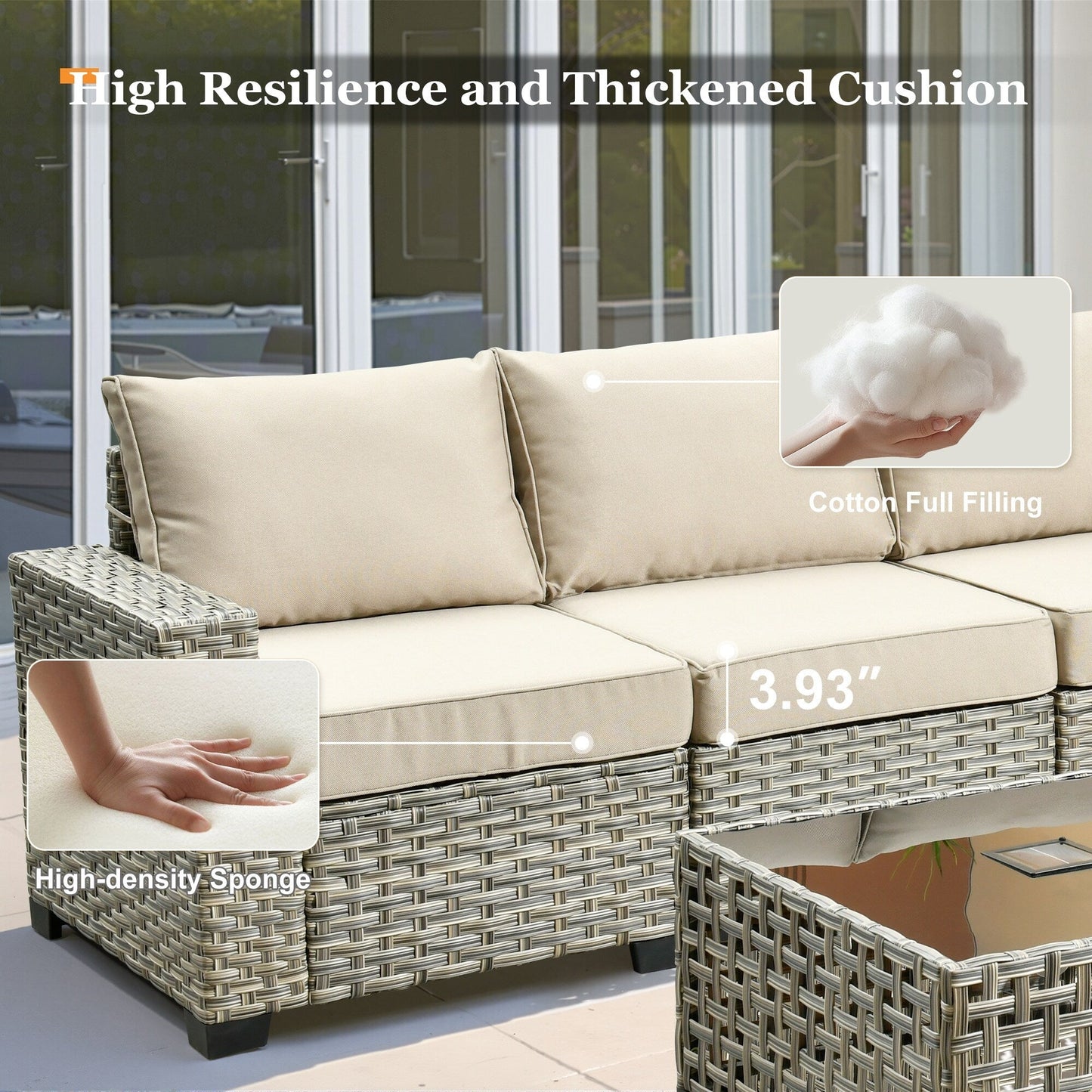 Ensemble de canapés de patio XIZZI 7 pièces avec accoudoirs larges et poufs