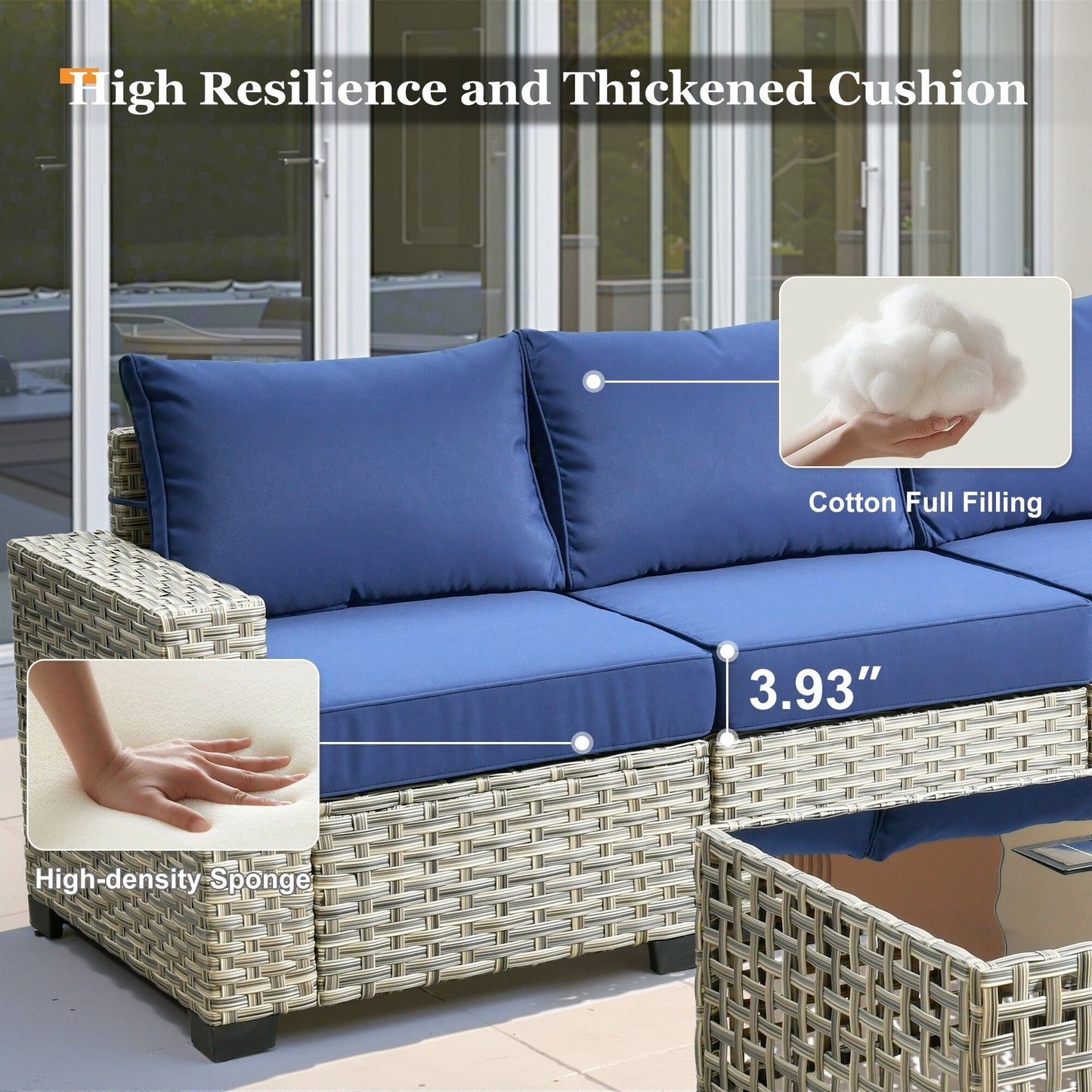 Ensemble de canapés de patio XIZZI 7 pièces avec accoudoirs larges et poufs