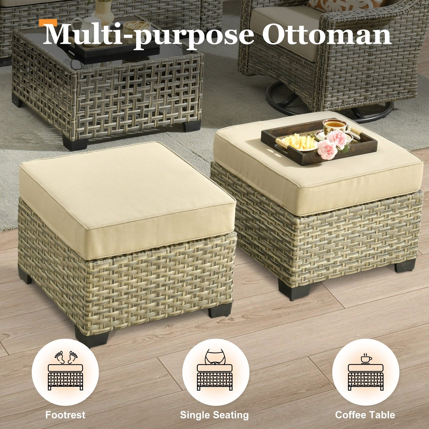 Ensemble de canapés de patio XIZZI 7 pièces avec accoudoirs larges et poufs