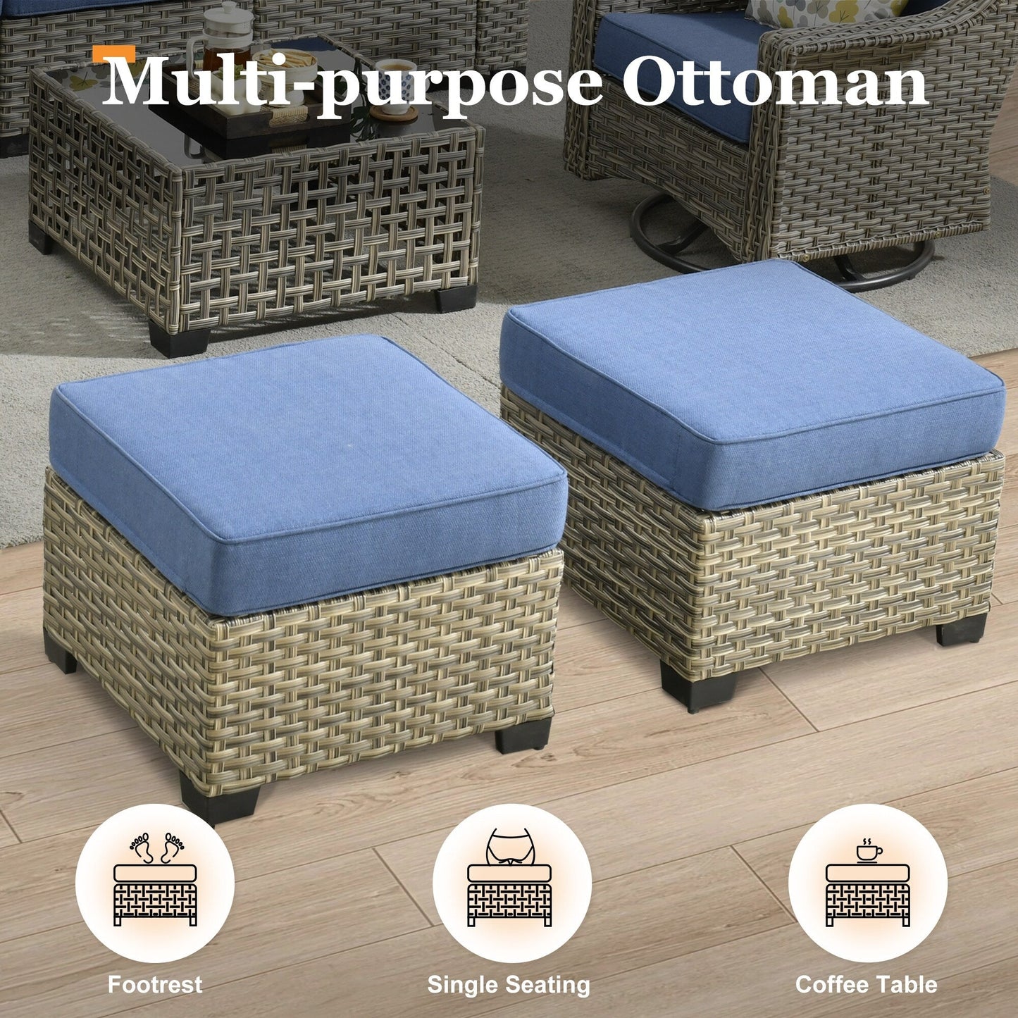 Ensemble de canapés de patio XIZZI 7 pièces avec accoudoirs larges et poufs