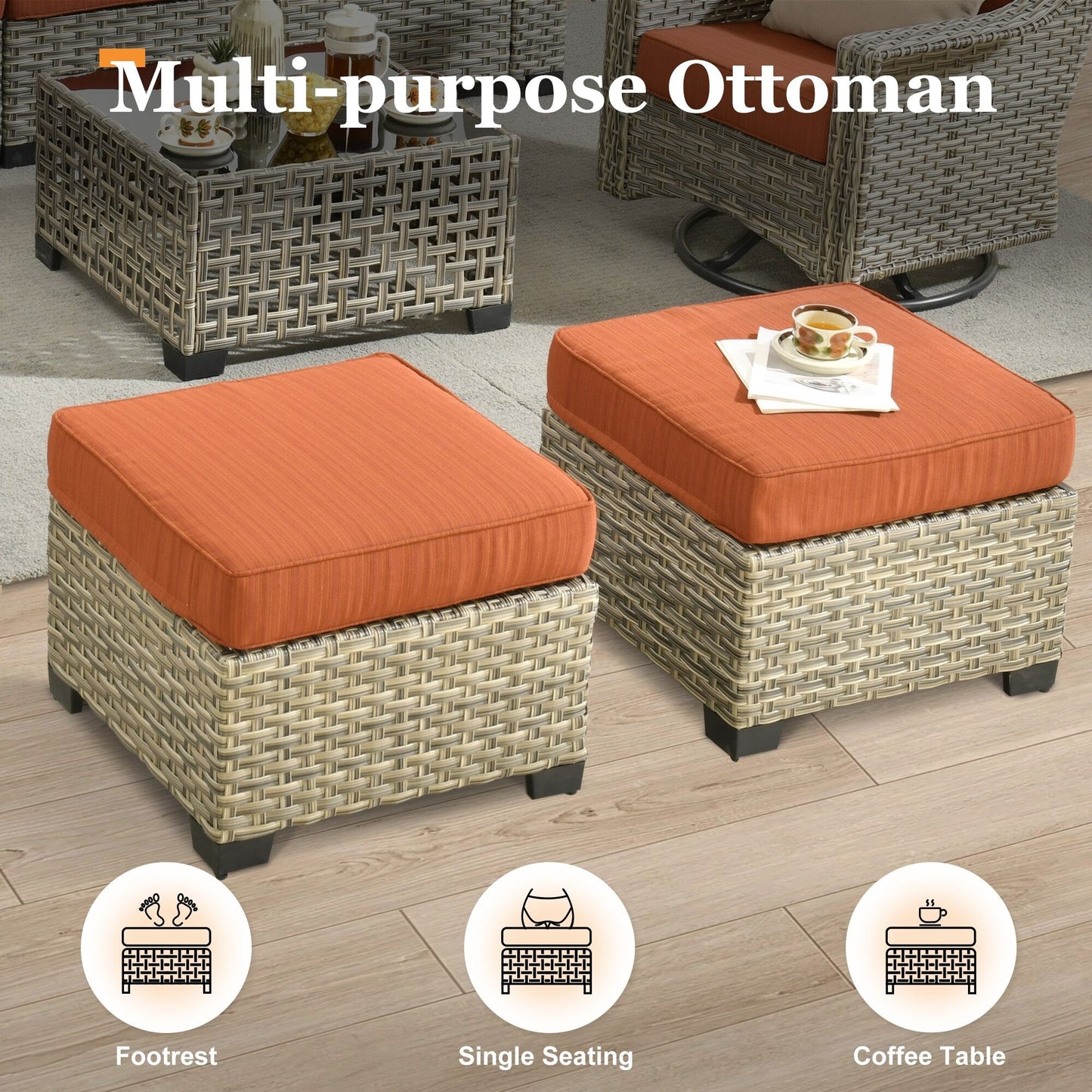 Ensemble de canapés de patio XIZZI 7 pièces avec accoudoirs larges et poufs