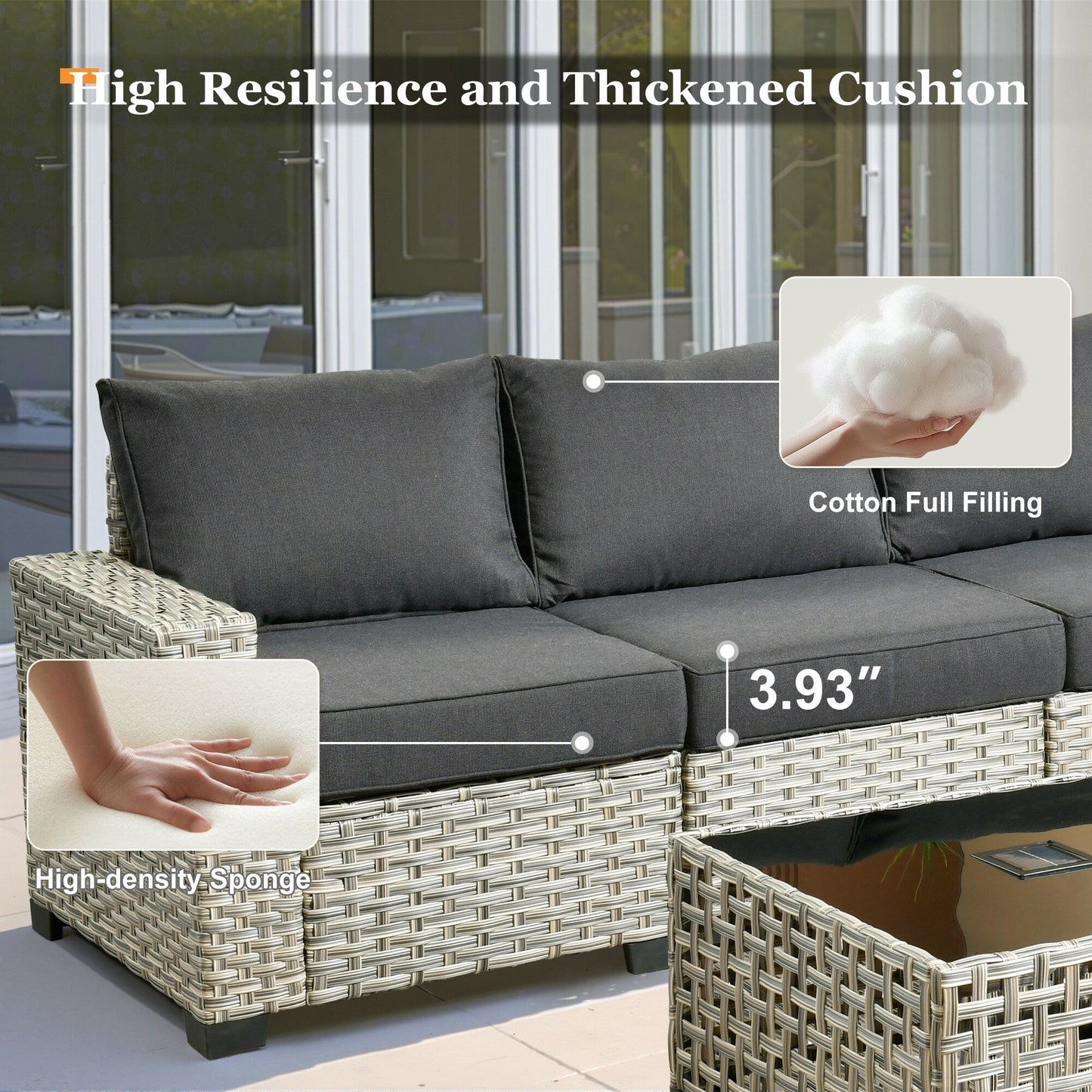 Ensemble de canapés de patio XIZZI 7 pièces avec accoudoirs larges et poufs