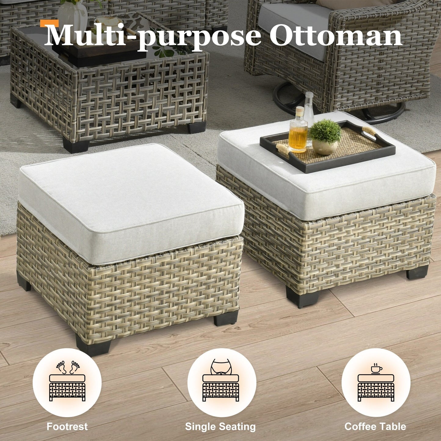 Ensemble de canapés de patio XIZZI 7 pièces avec accoudoirs larges et poufs