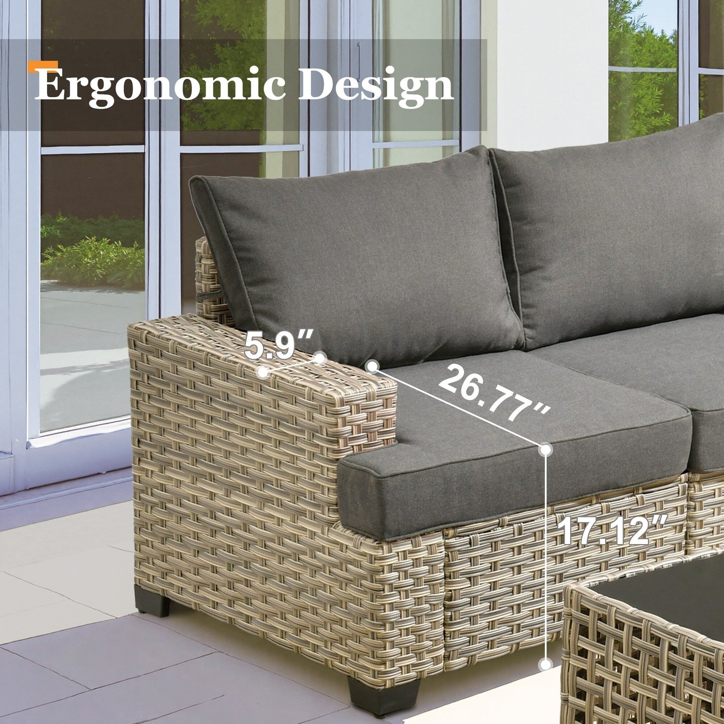 Ensemble de canapés de patio XIZZI 7 pièces avec accoudoirs larges et poufs