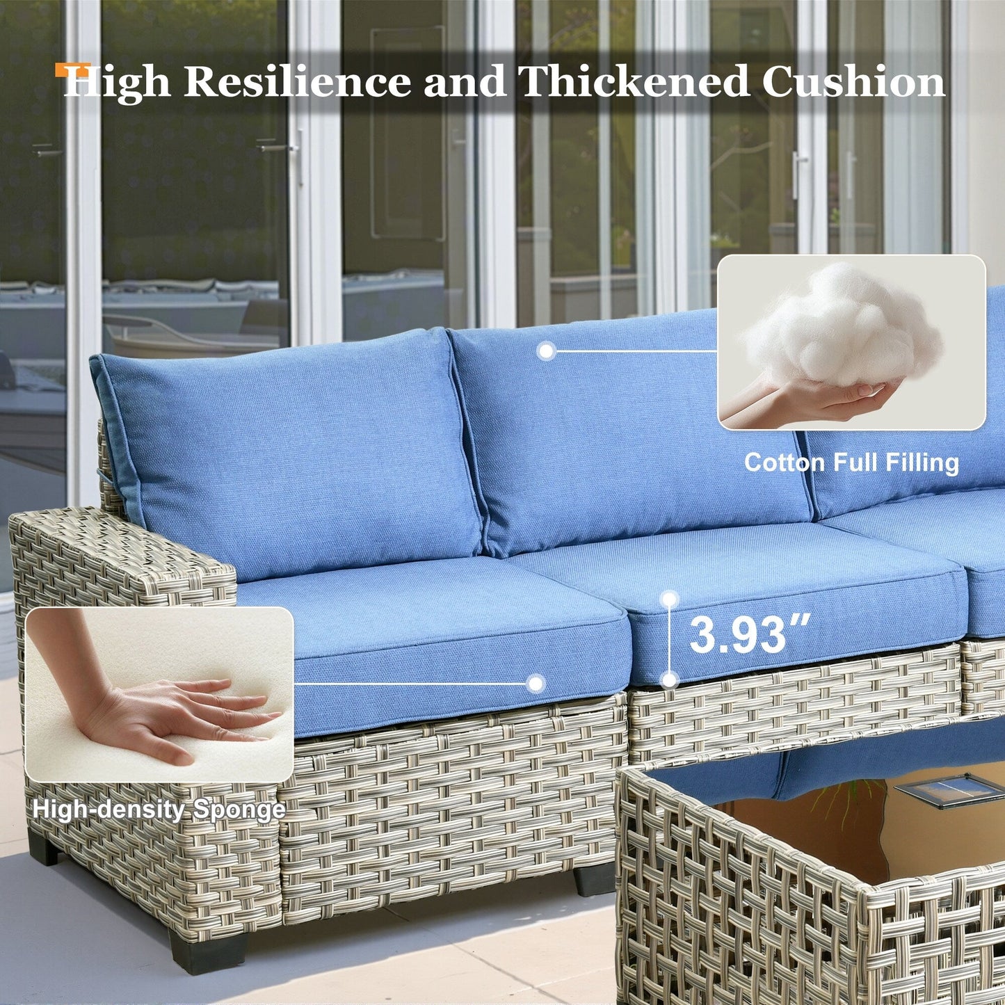 Ensemble de canapés de patio XIZZI 7 pièces avec accoudoirs larges et poufs