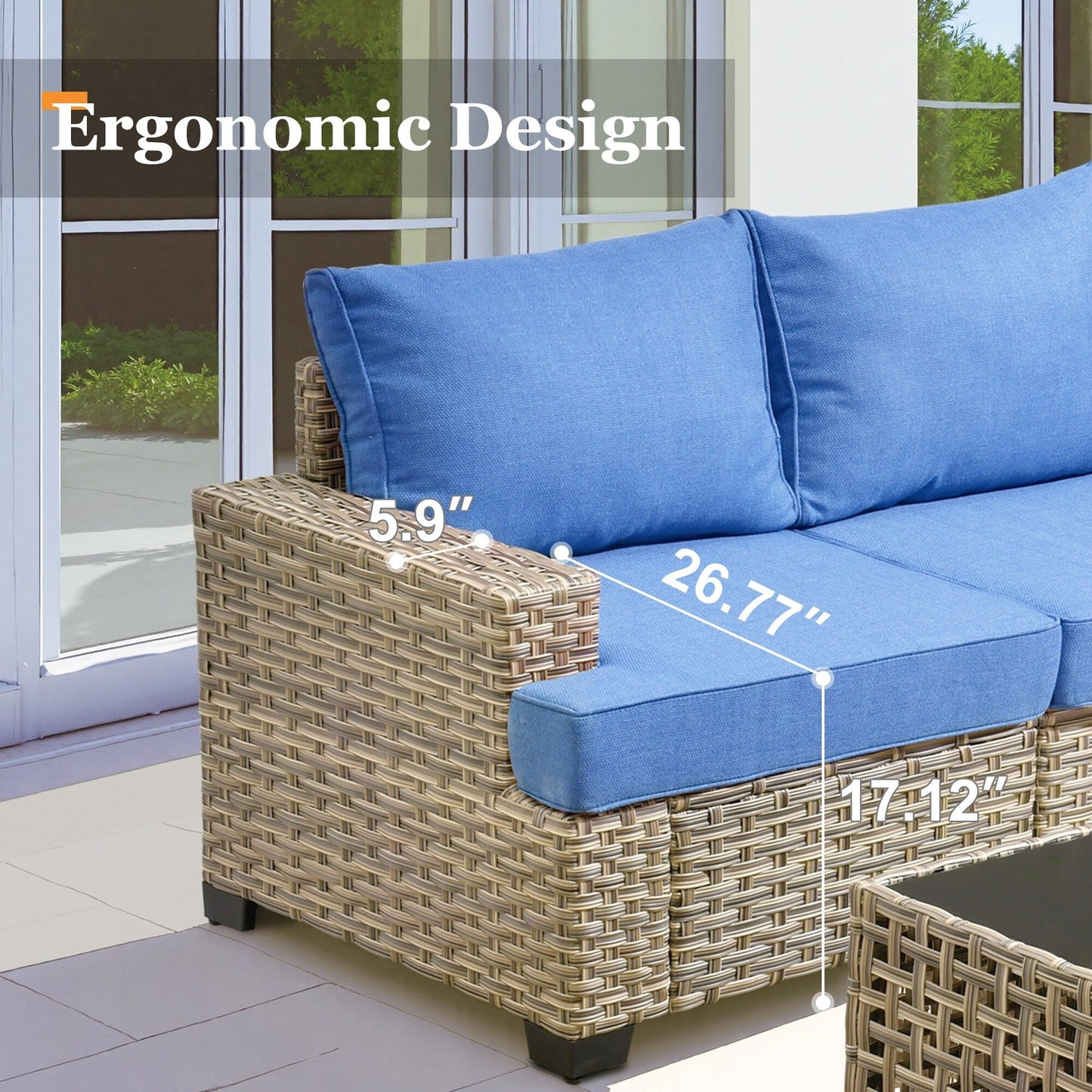 Ensemble de canapés de patio XIZZI 7 pièces avec accoudoirs larges et poufs