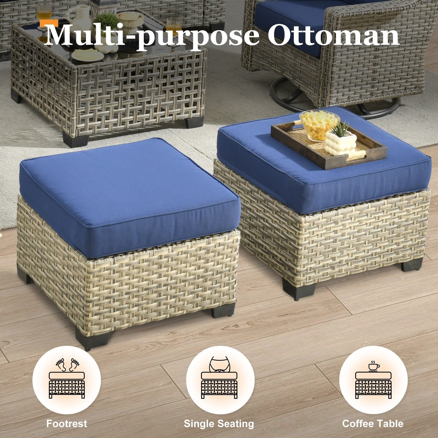 Ensemble de canapés de patio XIZZI 7 pièces avec accoudoirs larges et poufs