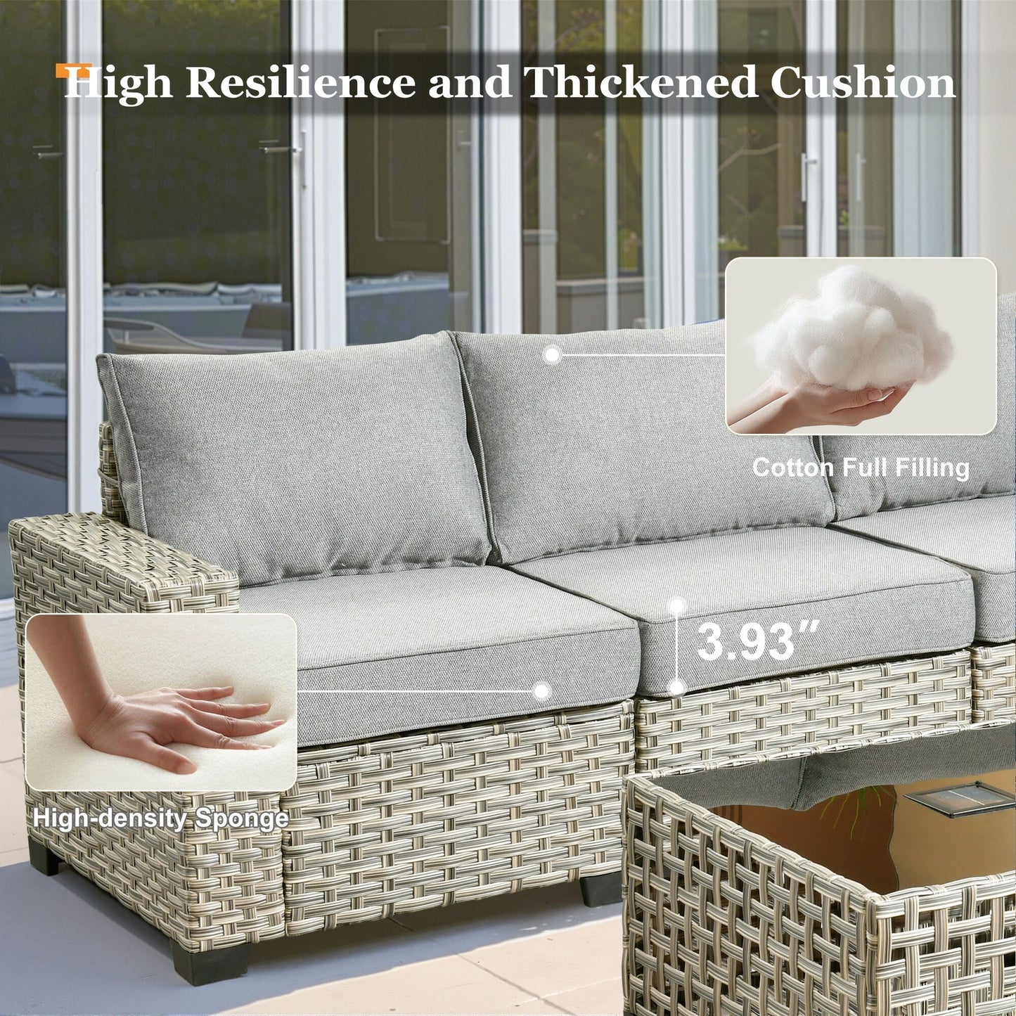 Ensemble de canapés de patio XIZZI 7 pièces avec accoudoirs larges et poufs