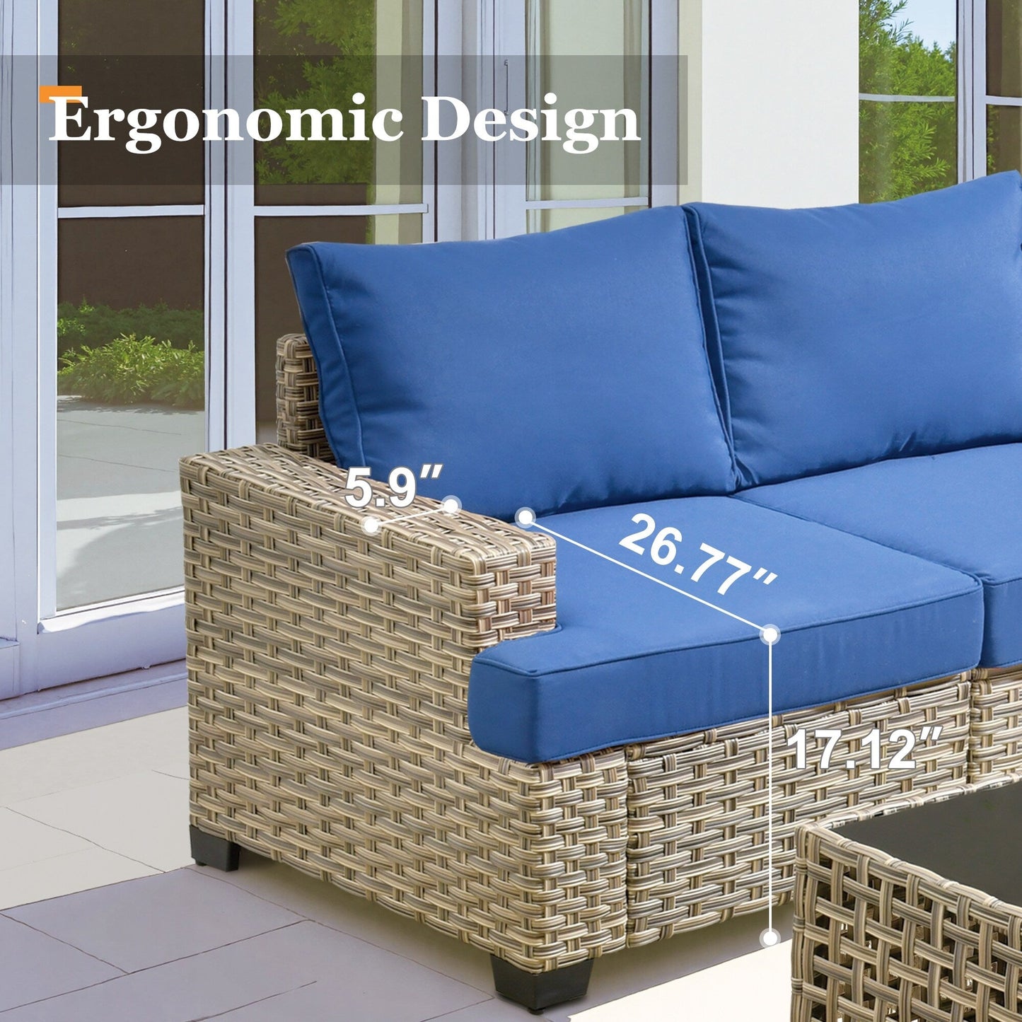 Ensemble de canapés de patio XIZZI 7 pièces avec accoudoirs larges et poufs