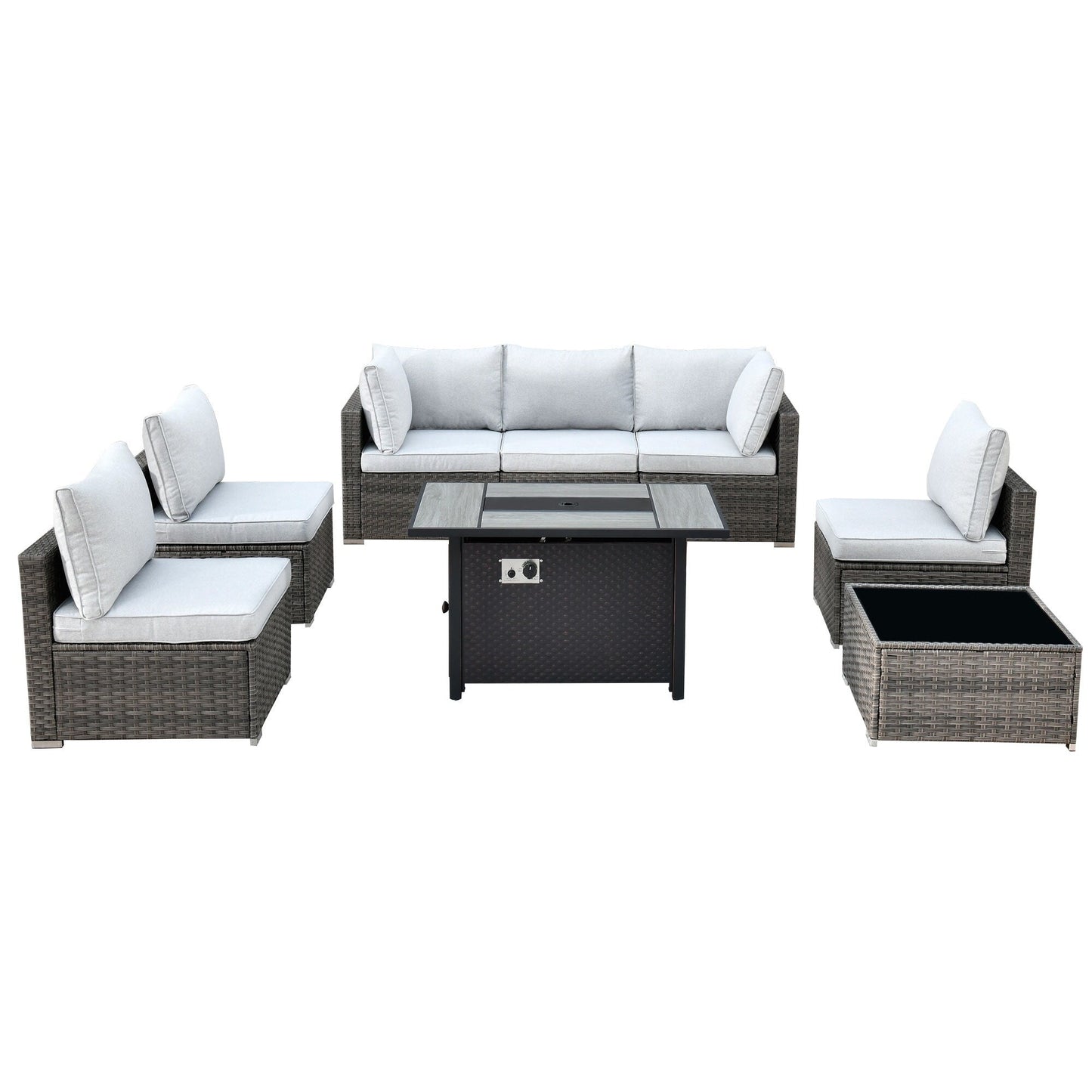 Ensemble de meubles de patio XIZZI 8 pièces en osier avec foyer