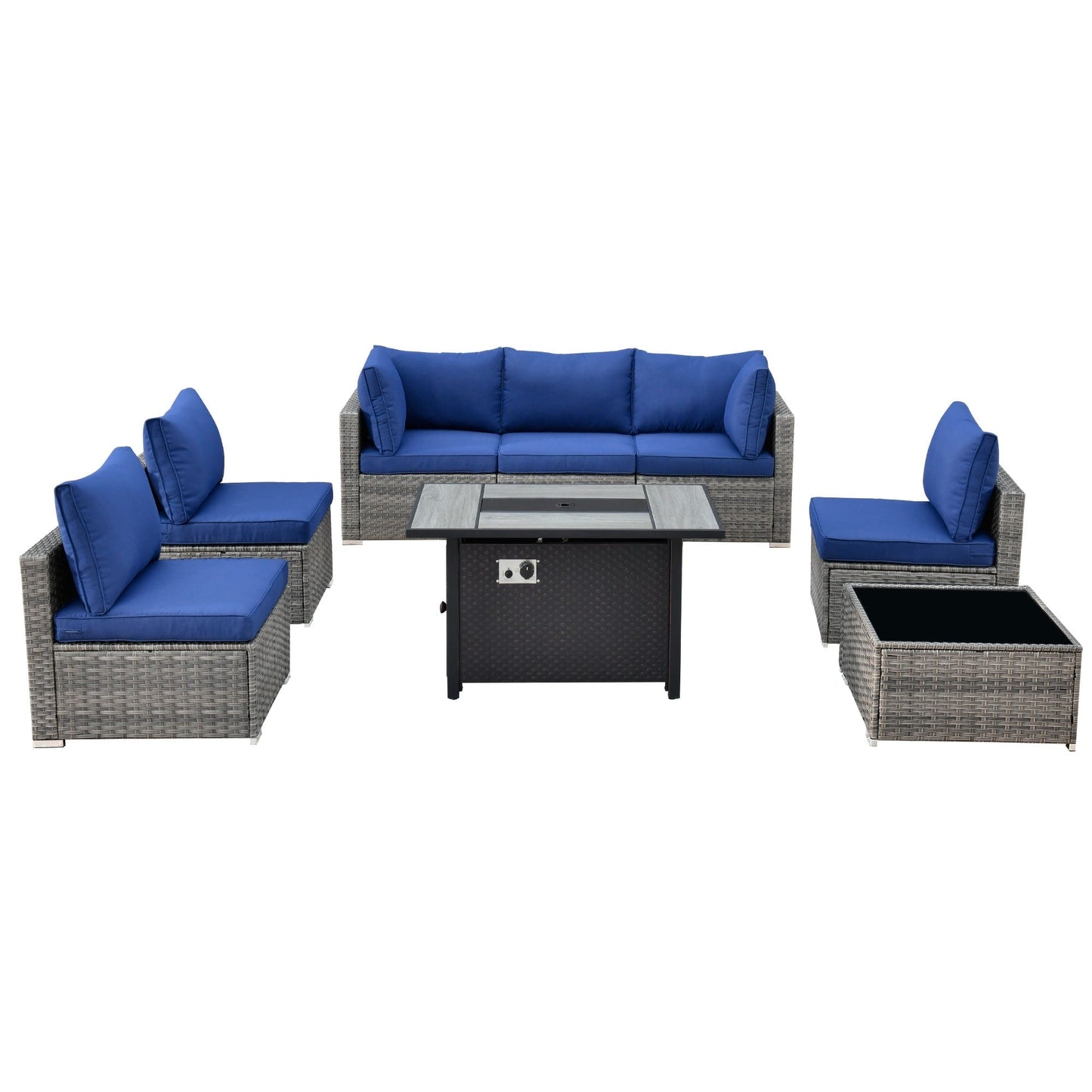 Ensemble de meubles de patio XIZZI 8 pièces en osier avec foyer