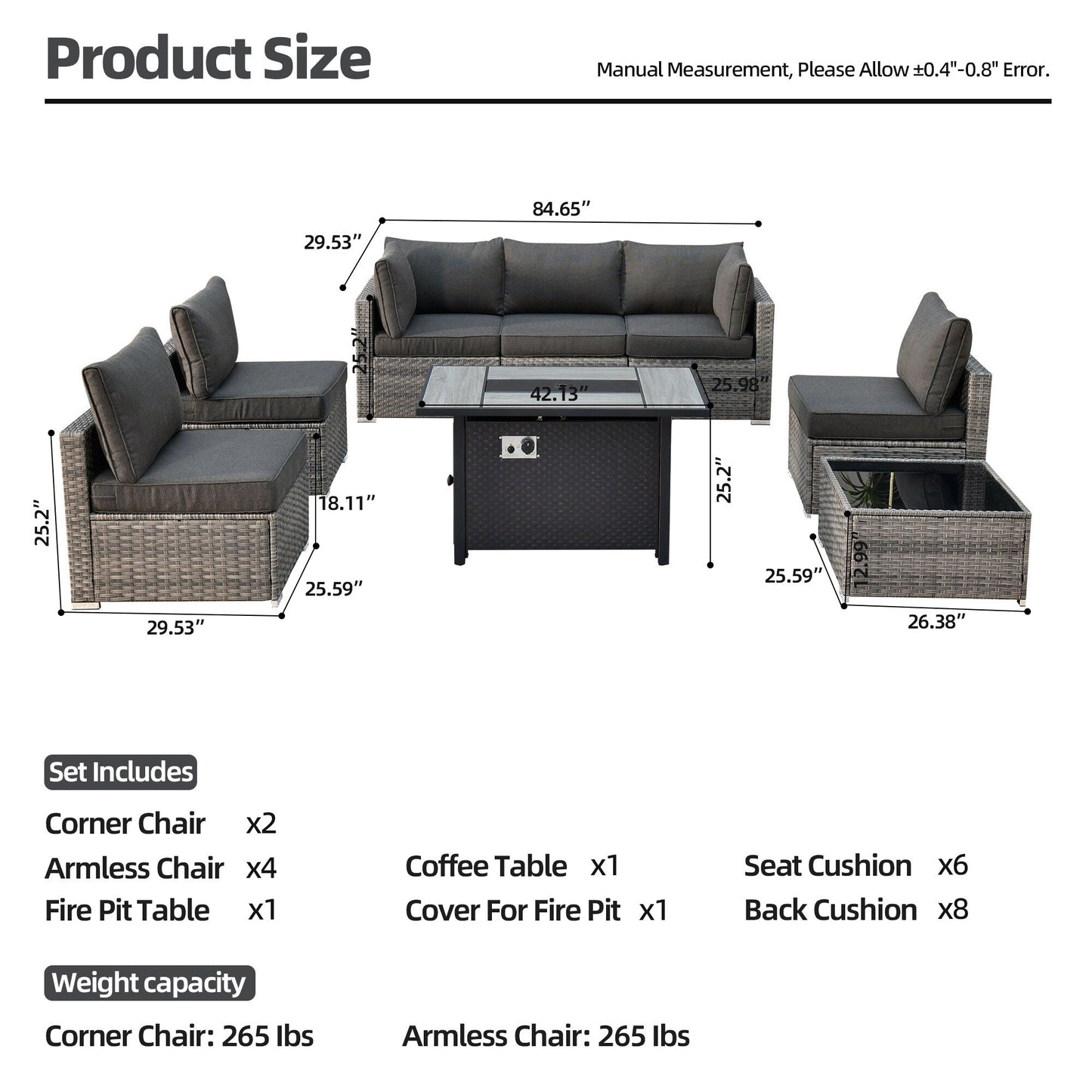 Ensemble de meubles de patio XIZZI 8 pièces en osier avec foyer