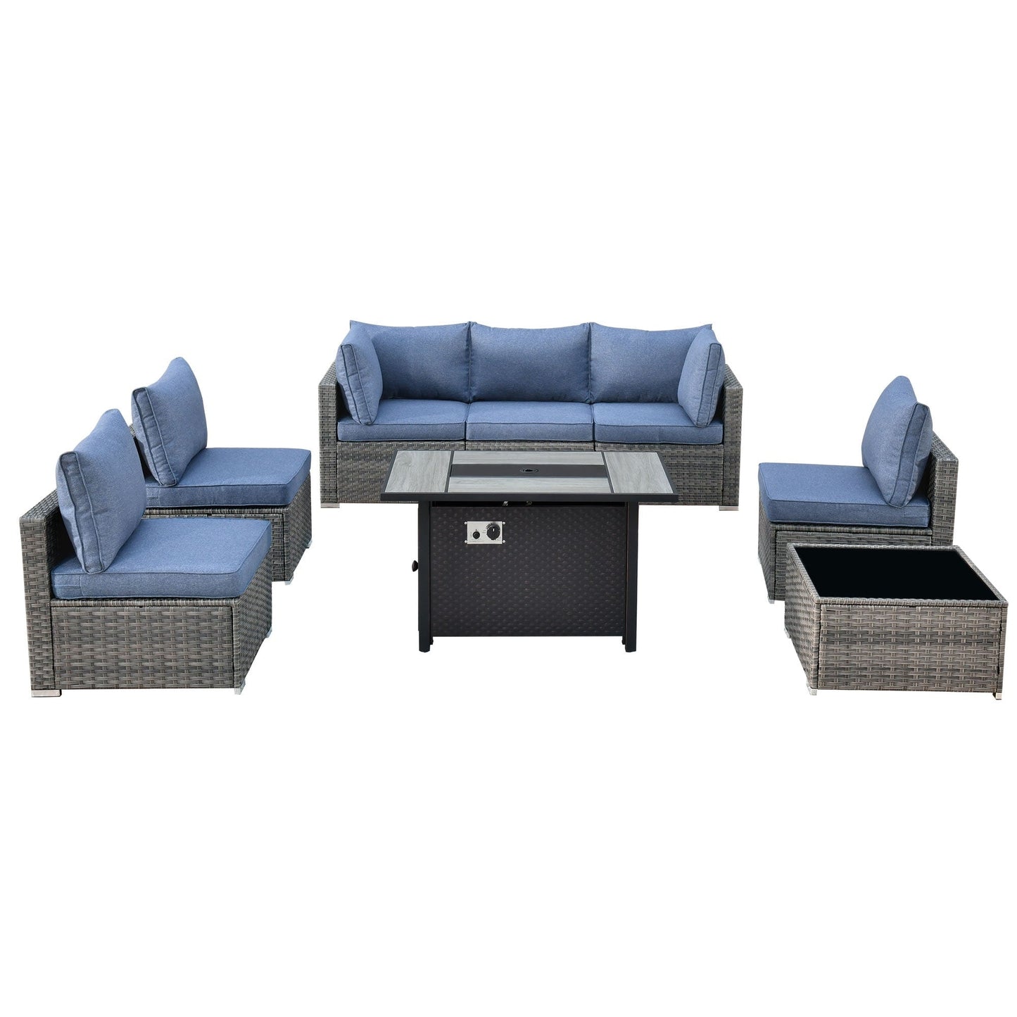 Ensemble de meubles de patio XIZZI 8 pièces en osier avec foyer
