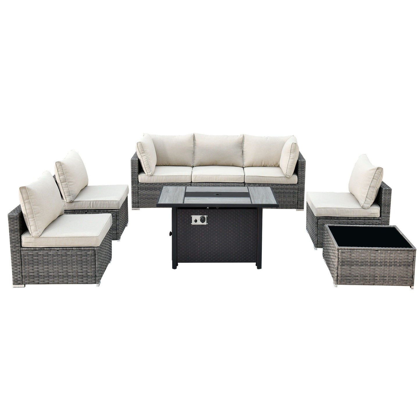 Ensemble de meubles de patio XIZZI 8 pièces en osier avec foyer