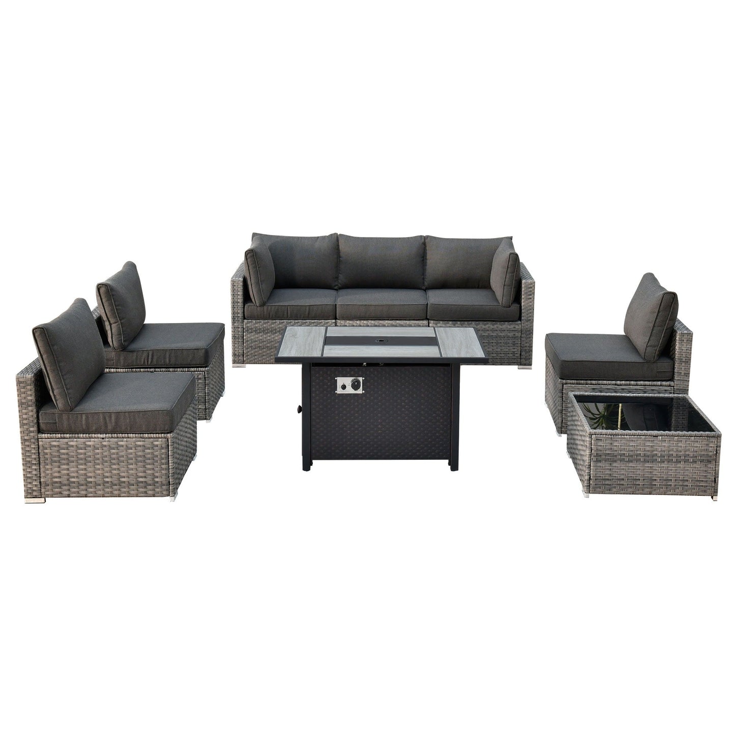 Ensemble de meubles de patio XIZZI 8 pièces en osier avec foyer