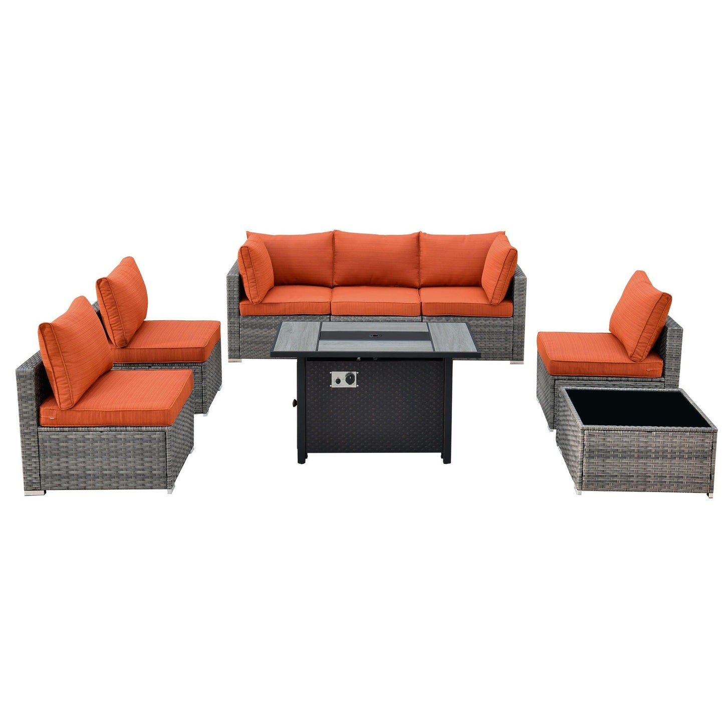 Ensemble de meubles de patio XIZZI 8 pièces en osier avec foyer