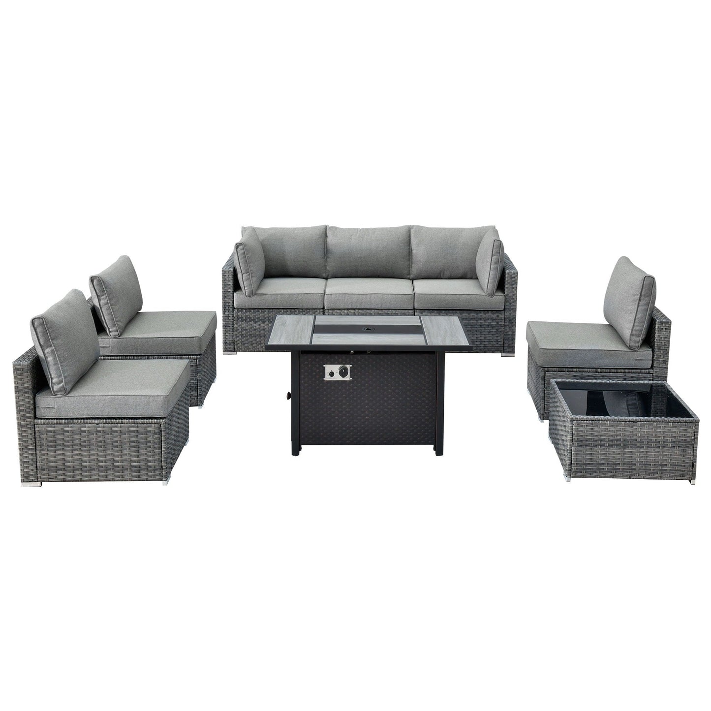 Ensemble de meubles de patio XIZZI 8 pièces en osier avec foyer