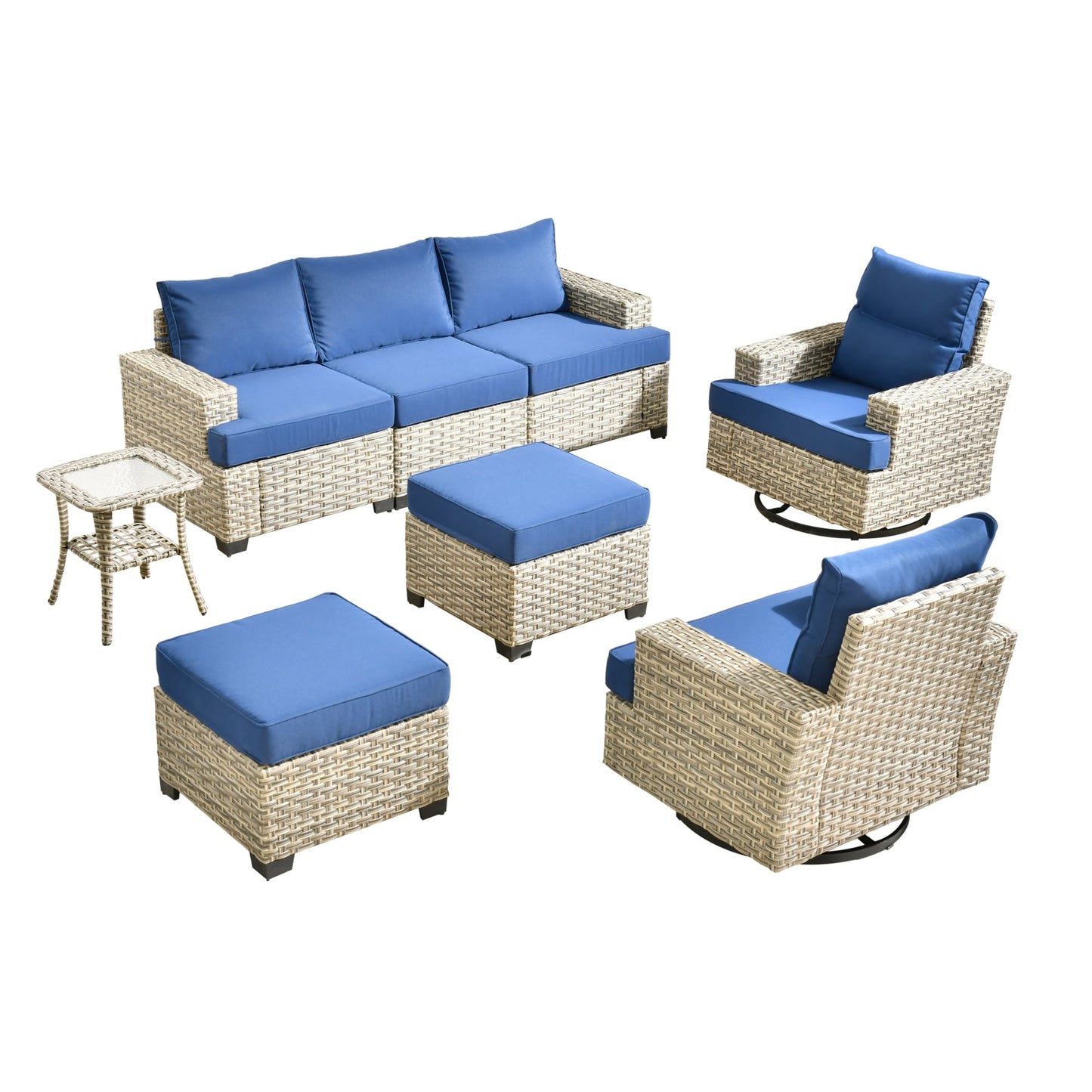 Ensemble de meubles de patio en osier XIZZI 8 pièces avec chaises pivotantes