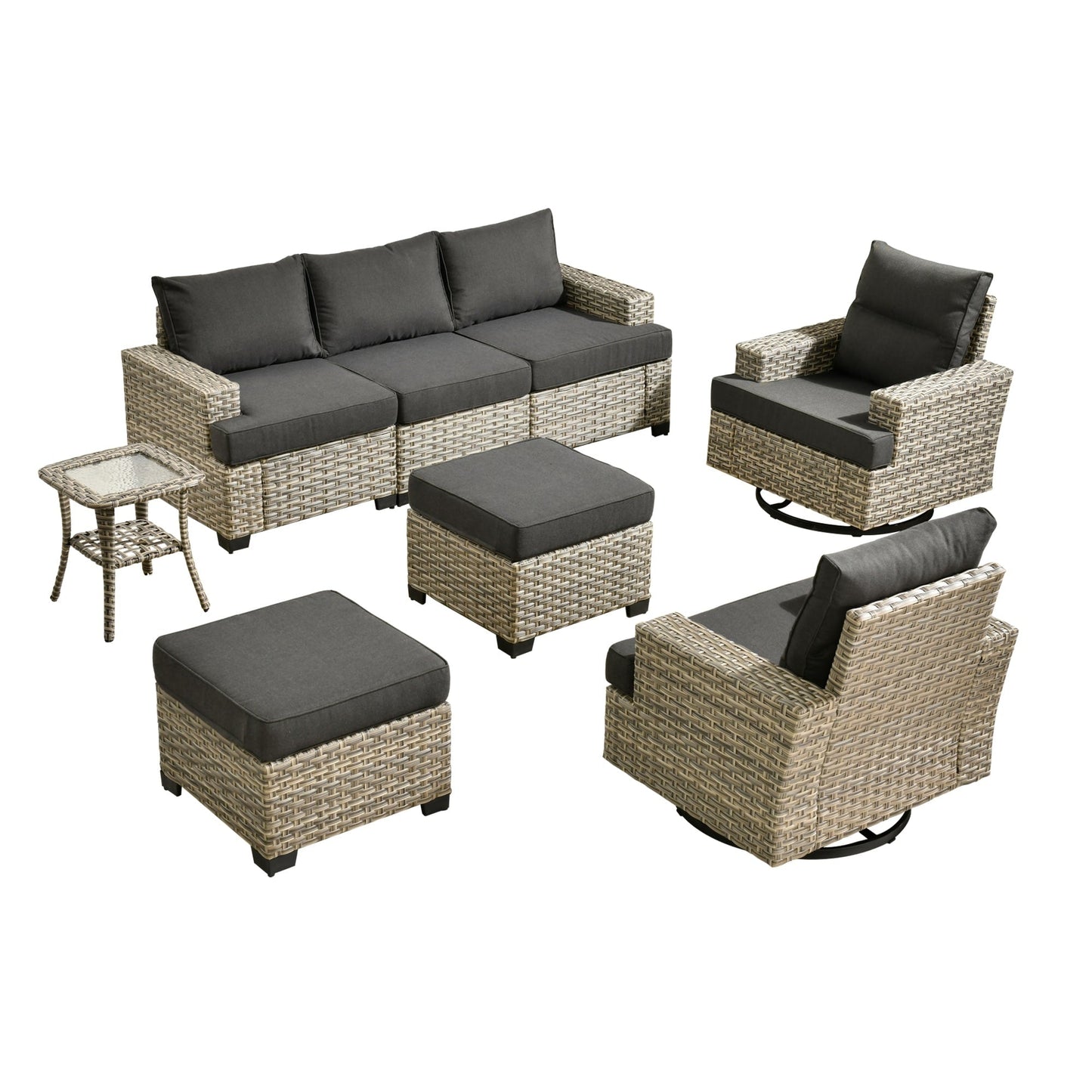 Ensemble de meubles de patio en osier XIZZI 8 pièces avec chaises pivotantes