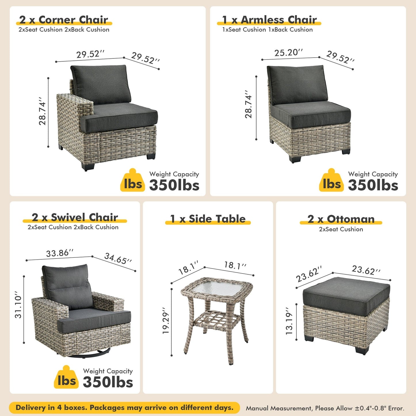 Ensemble de meubles de patio en osier XIZZI 8 pièces avec chaises pivotantes