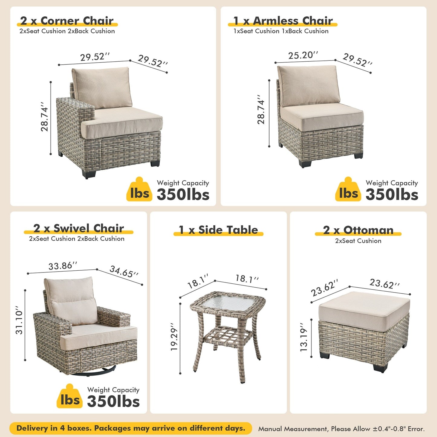 Ensemble de meubles de patio en osier XIZZI 8 pièces avec chaises pivotantes