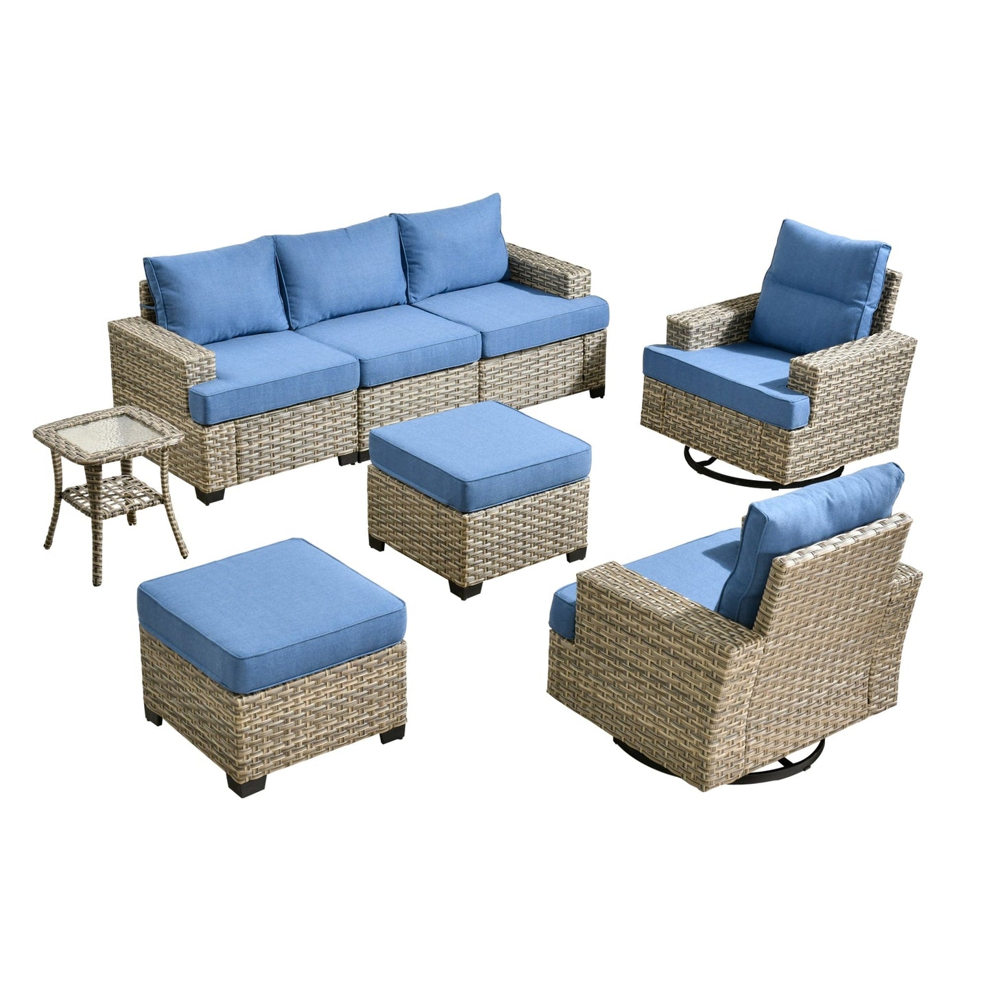 Ensemble de meubles de patio en osier XIZZI 8 pièces avec chaises pivotantes