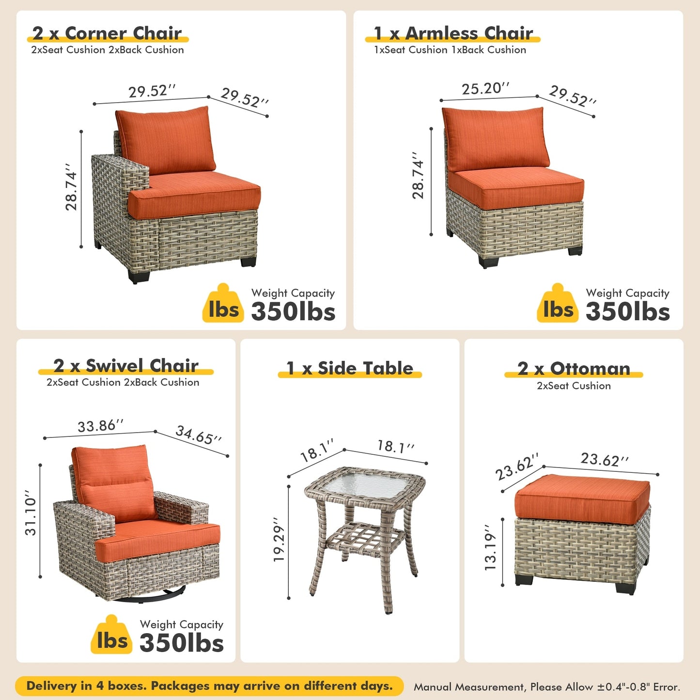 Ensemble de meubles de patio en osier XIZZI 8 pièces avec chaises pivotantes