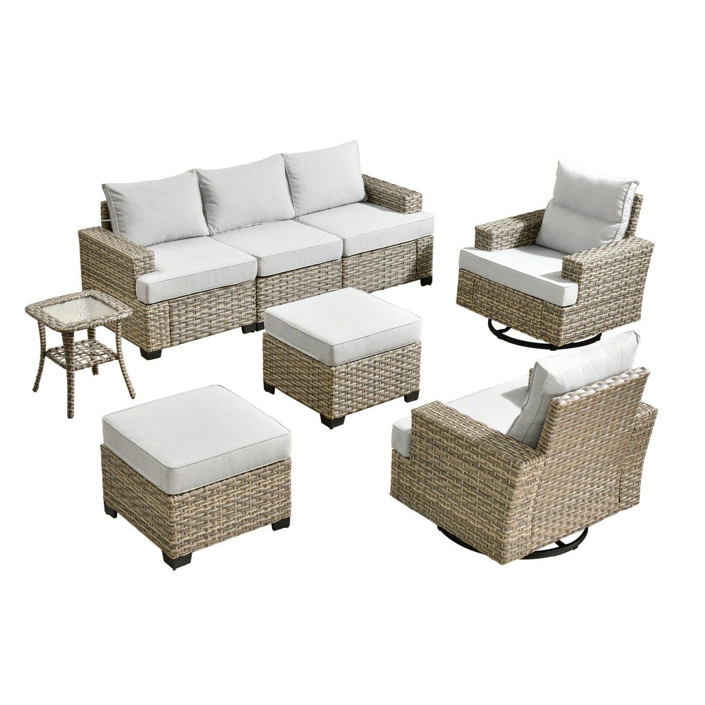 Ensemble de meubles de patio en osier XIZZI 8 pièces avec chaises pivotantes